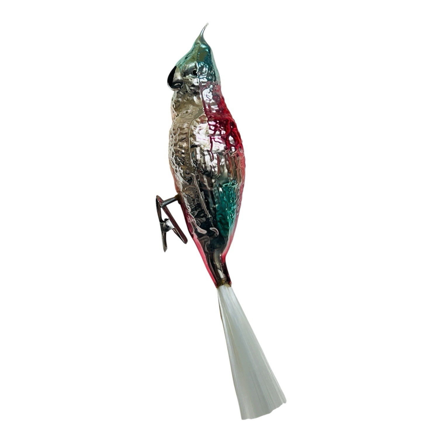 Vintage West German 7” Parrot Spun Glass Christmas Ornament