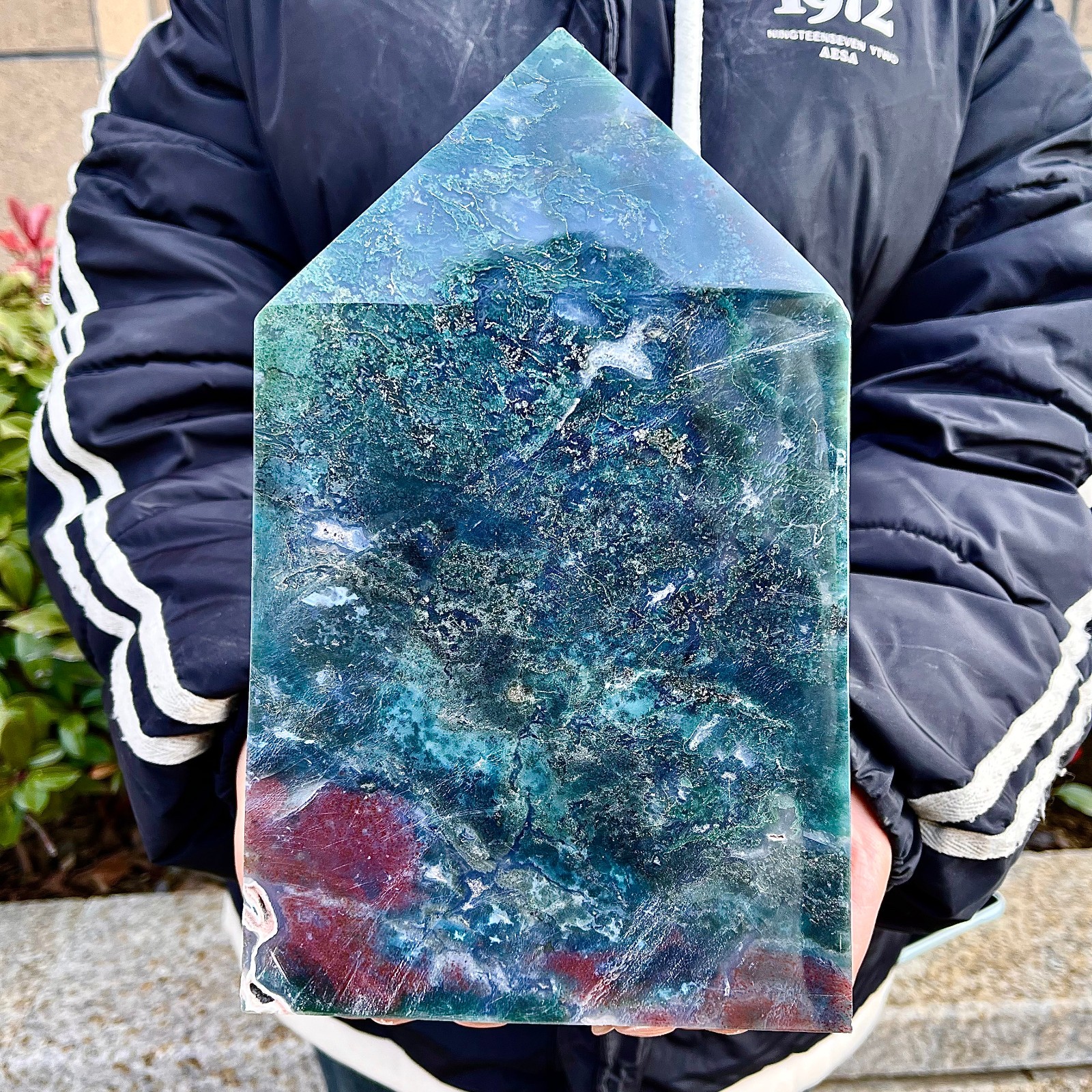 5.75LB  Natural green moss agate quartz obelisk crystal aura healing energy
