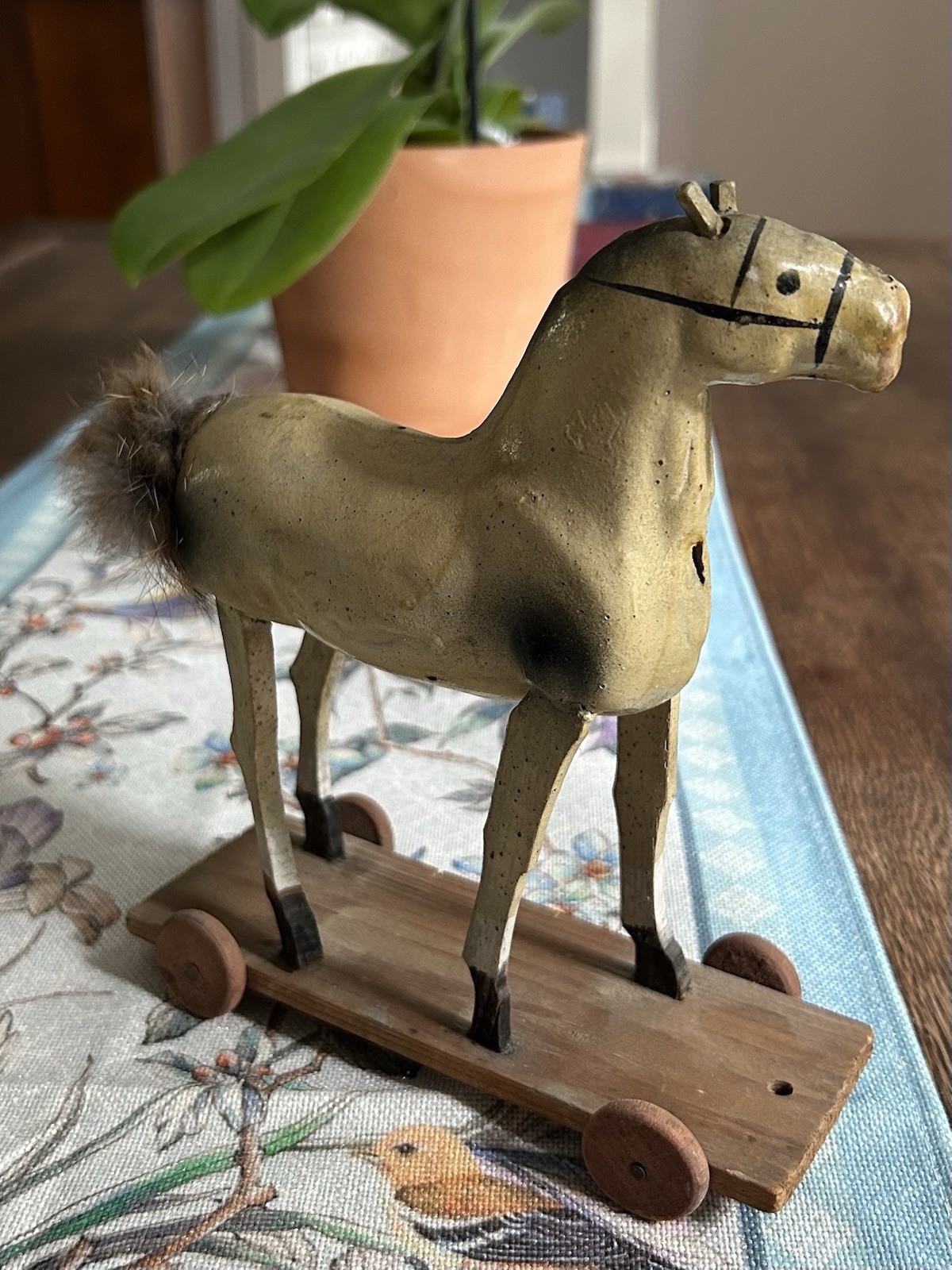 Antique German Putz Horse Pull Toy