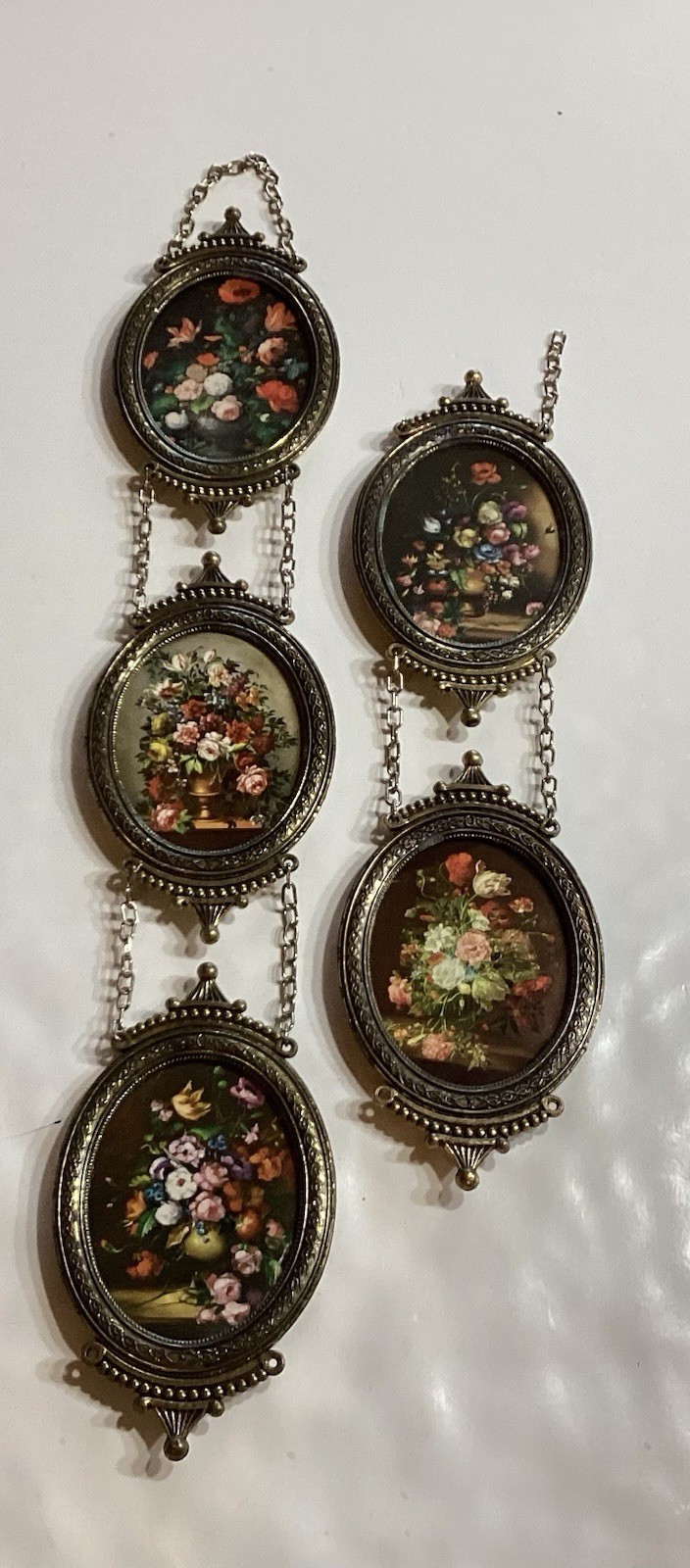 Vintage Florentia Italy Oval Brass Floral Wall Decor 5 Frames 6”