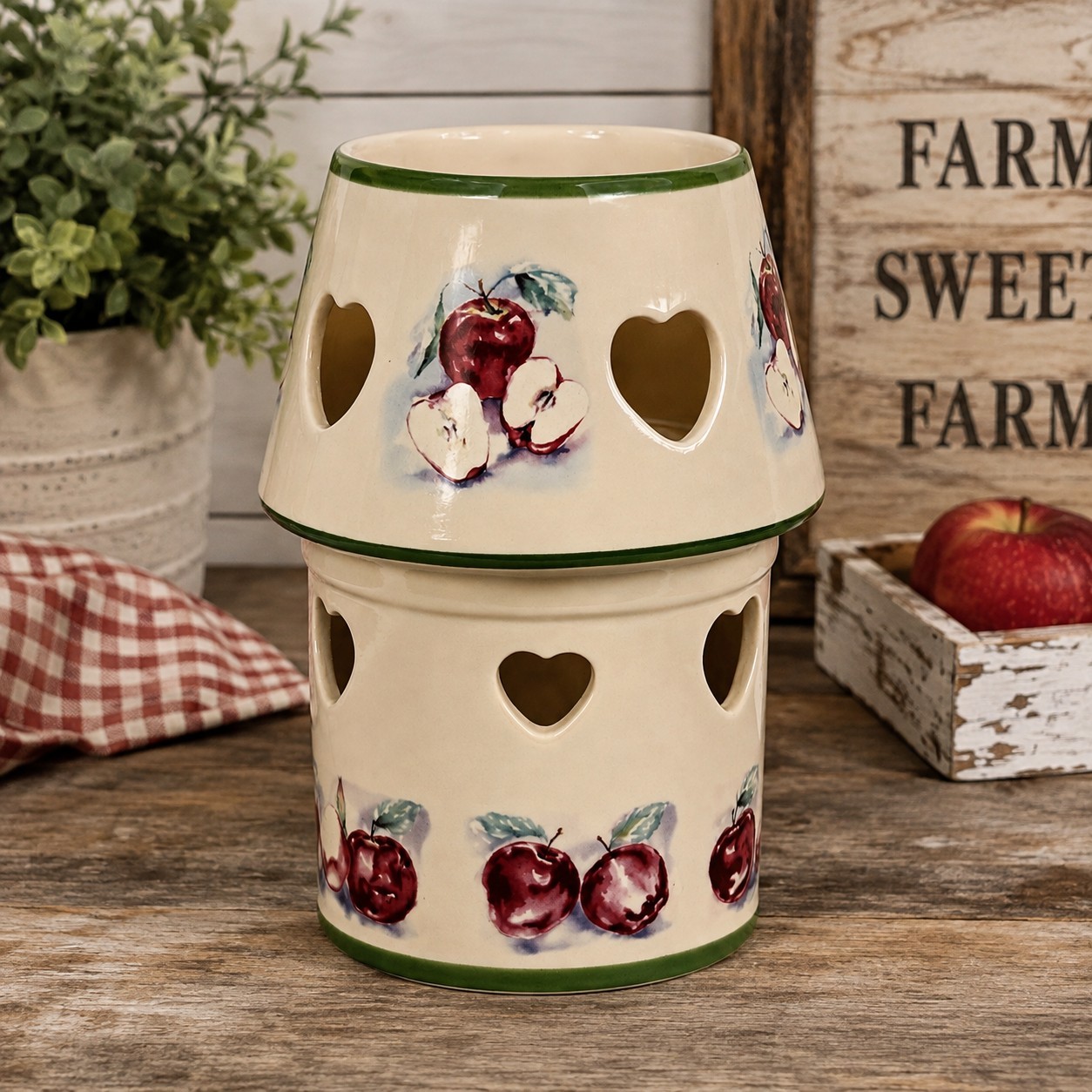 Papel Giftware Just Delicious Apple Jar Candle Topper Holder Shade Ceramic 