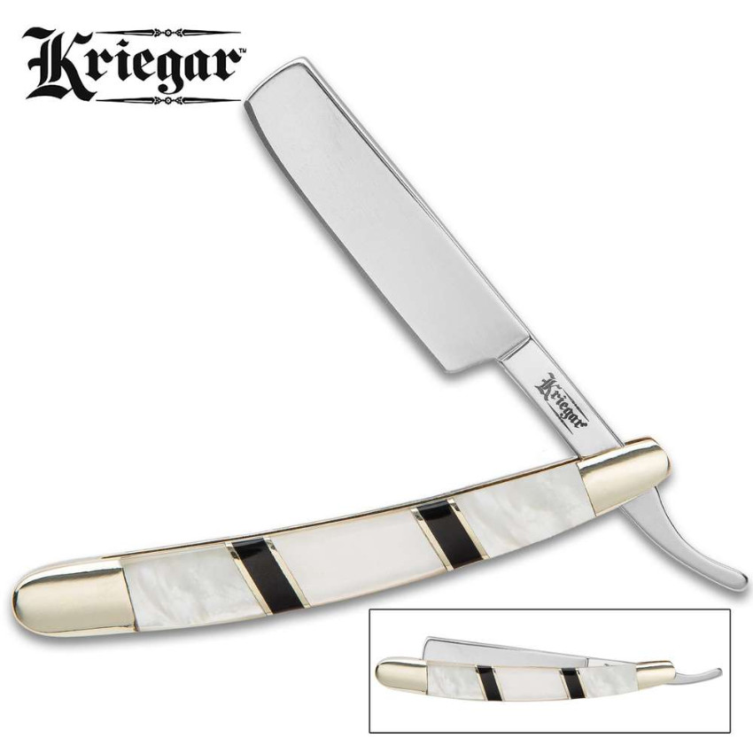 KRIEGAR ASCOT FOLDING RAZOR POCKET KNIFE W/ GENUINE PEARL HANDLE 4.75 in. CLOSED
