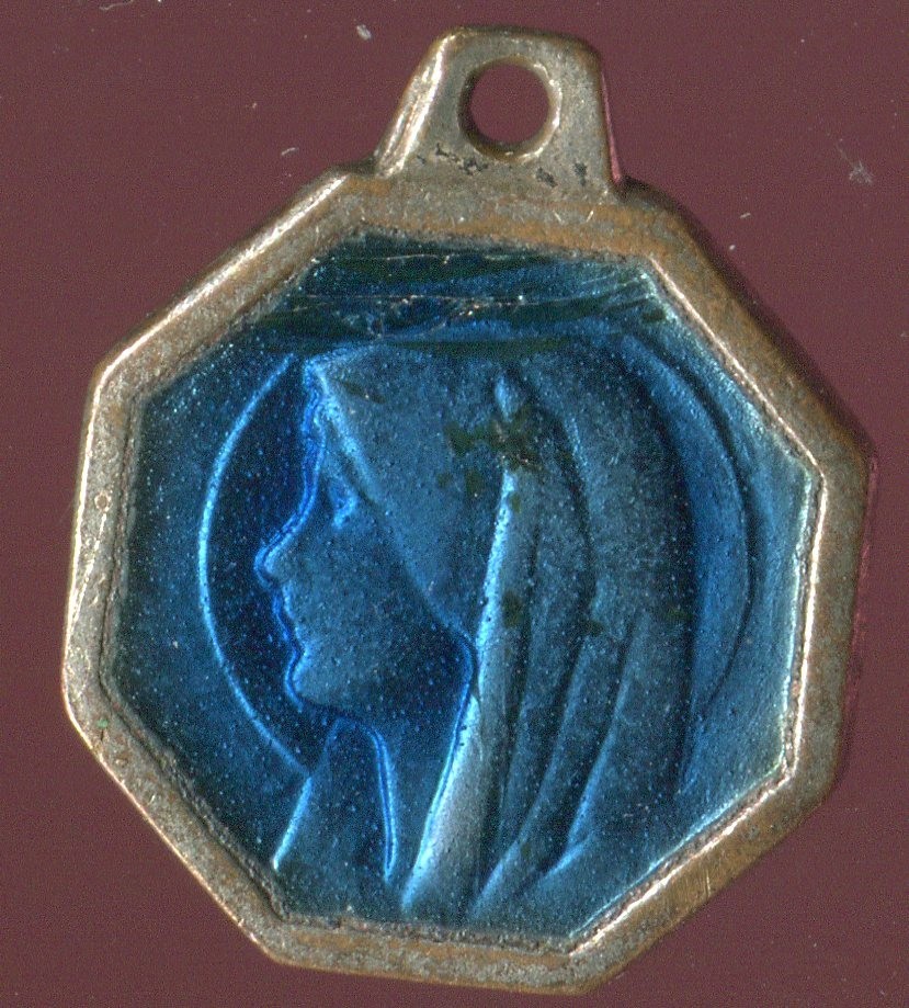 Vintage french blue enamel our lady of lourdes Medal