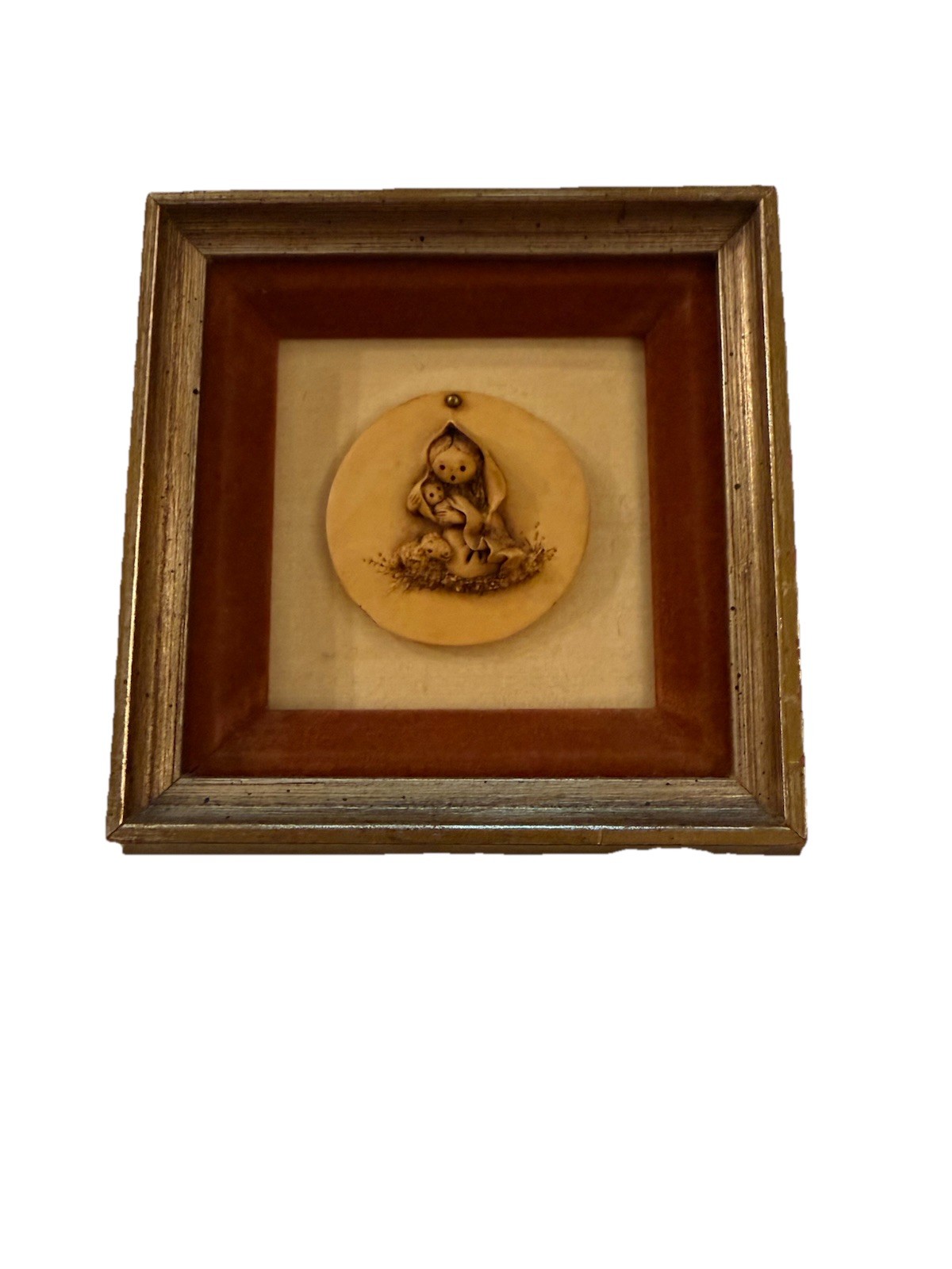 Vintage Eleanor LaBerge Christmas Plaque Mother Child Relief 6” Madonna Velvet