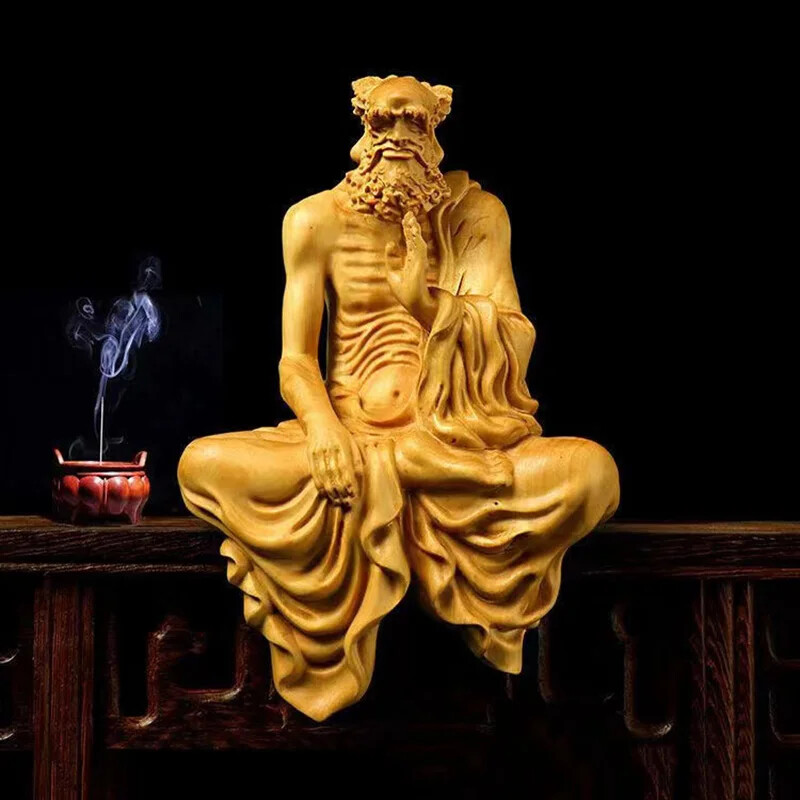 Natural Cypress Shakyamuni Statue Chinese Buddhist Figures Hand-carved Buddhist