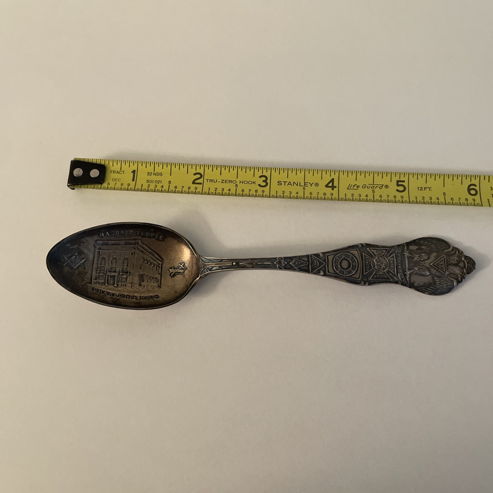 Masonic Temple Sterling Souvenir Spoon Charlotte Mich. 26.52 g, .935oz in weight Masonic Temple Sterling Souvenir Spoon Charlotte Mich. 26.52 g, .935oz in weight