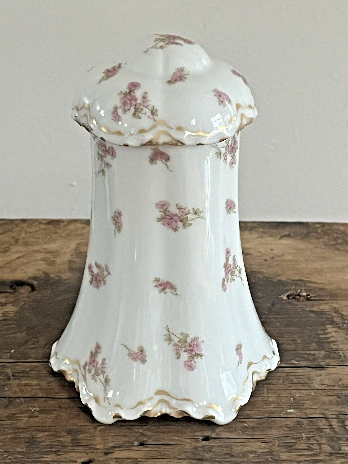 Haviland Limoges Tea Caddy Jar Cover Lid Pink Roses Gold Victorian Floral