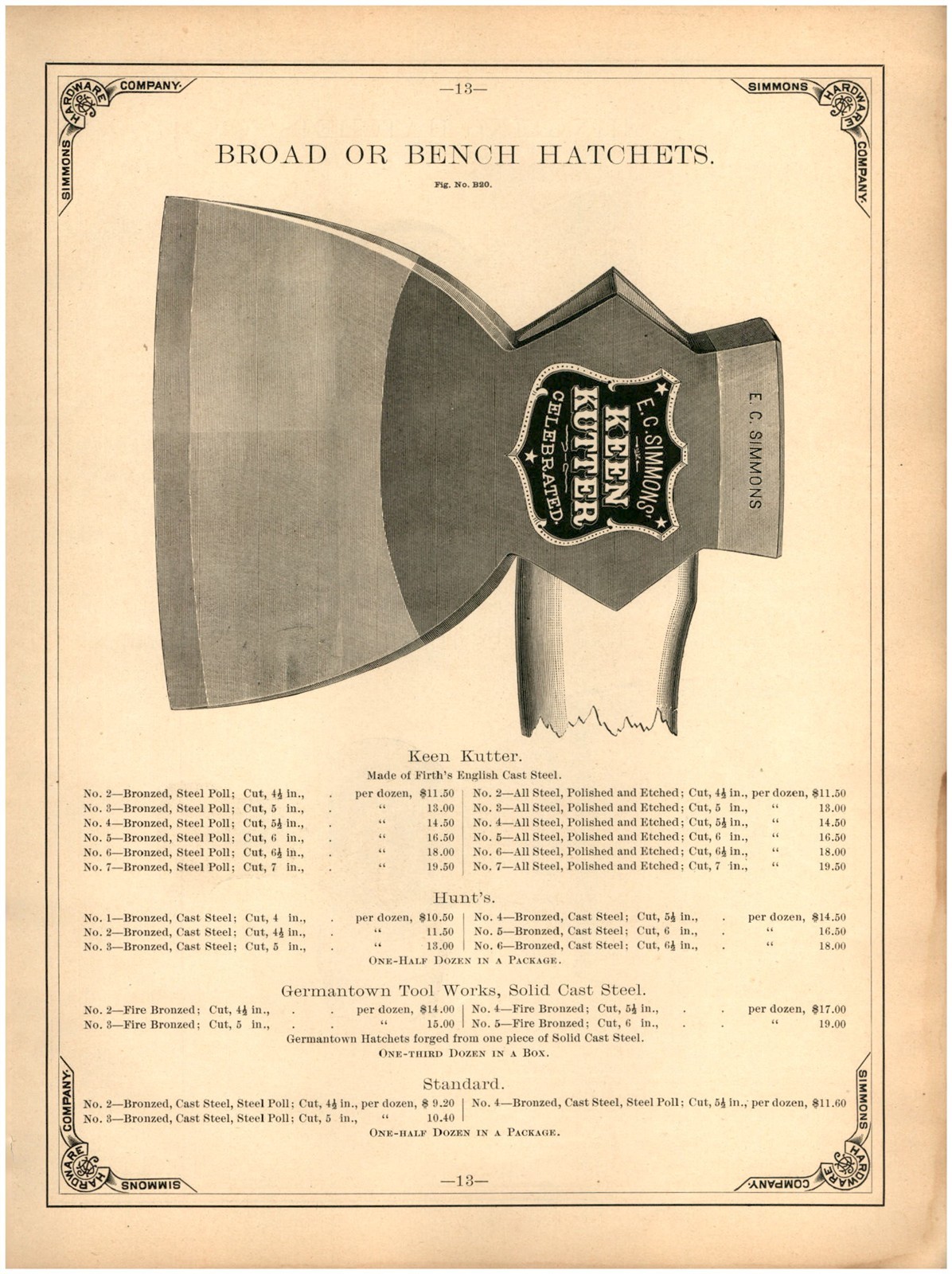 1888 PAPER AD 8 PG Keen Kutter Simmons' Broad Bench Haines Lathing Hatchet