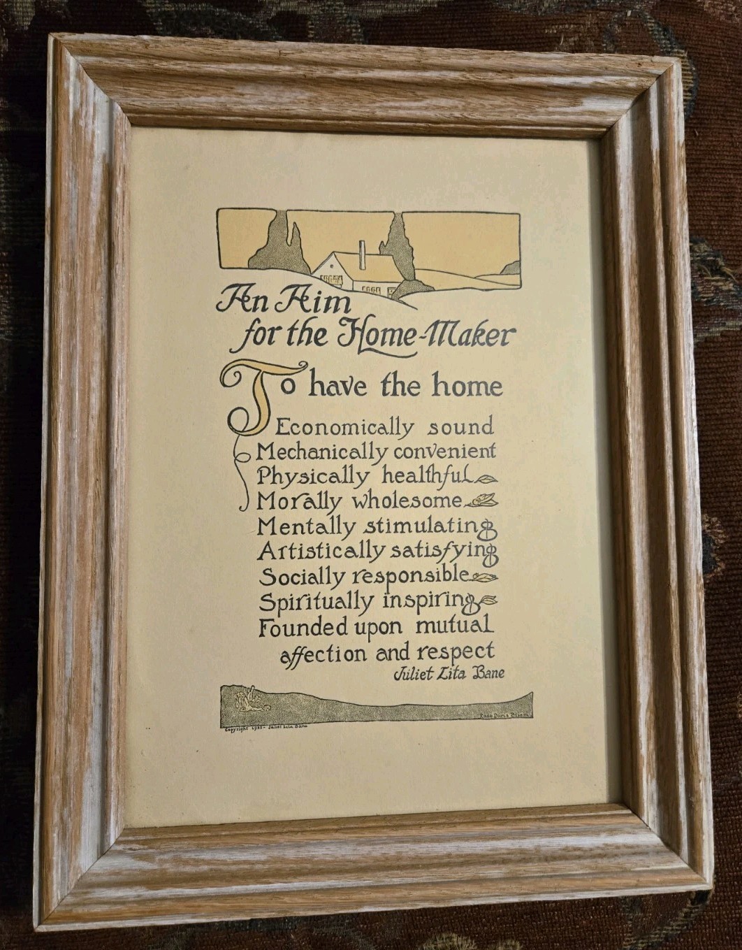 Vtg 1922 Art Deco Motto 11x9 Framed Print An Aim For The Home Maker Juliet Bane