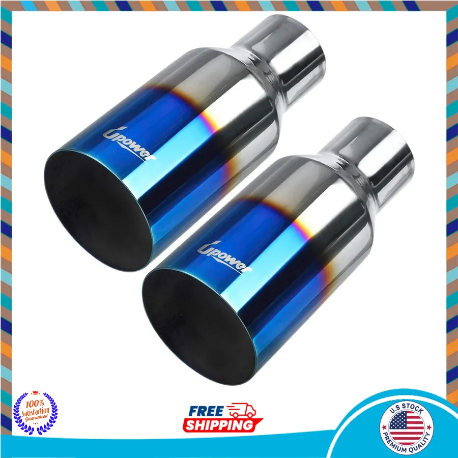 2PCS 2.5in Inlet 4in Outlet Blue Burnt Stainless Steel Exhaust Tip Weld On 9in