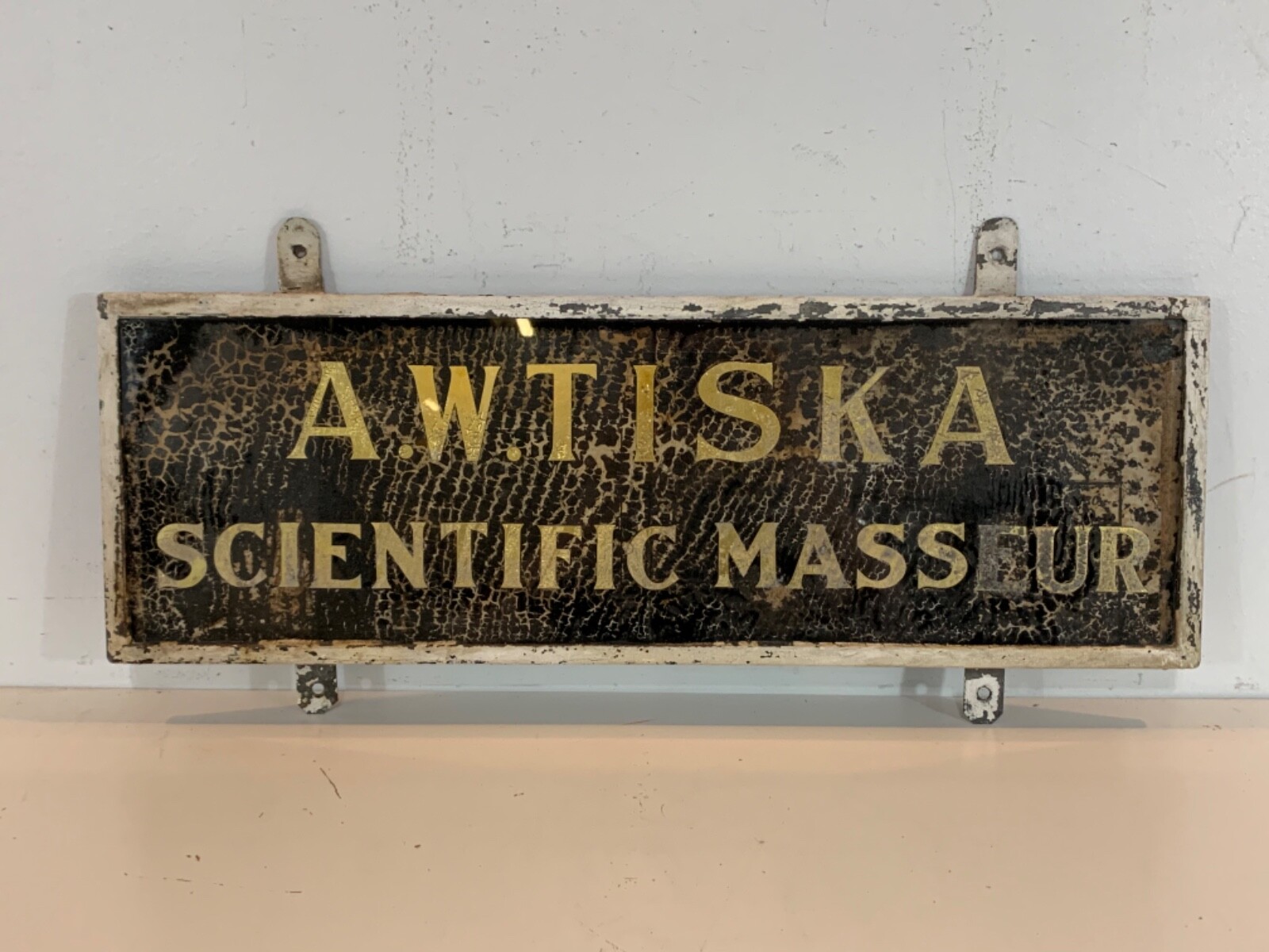 1920 Reverse Painted Glass Medical Trade Sign Dr A W Tiska Alton IL Chiropractic