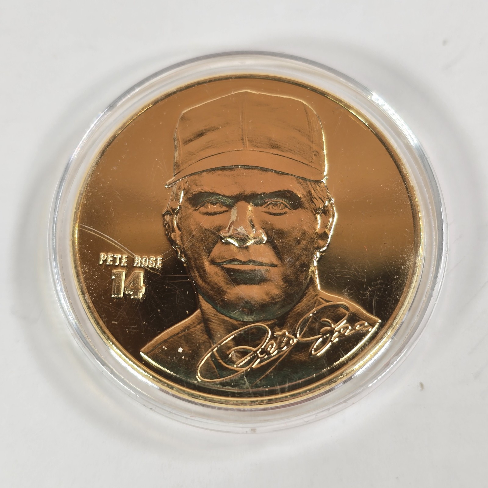 Pete Rose Charlie Hustle 4256 Hits Gold Tone Limited Edition Medallion #0002