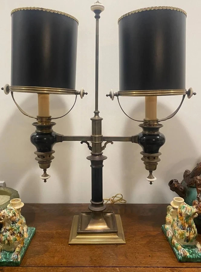 Chapman Brass & Black 2-Light Bankers Library Lamp Heavy Vintage 1972