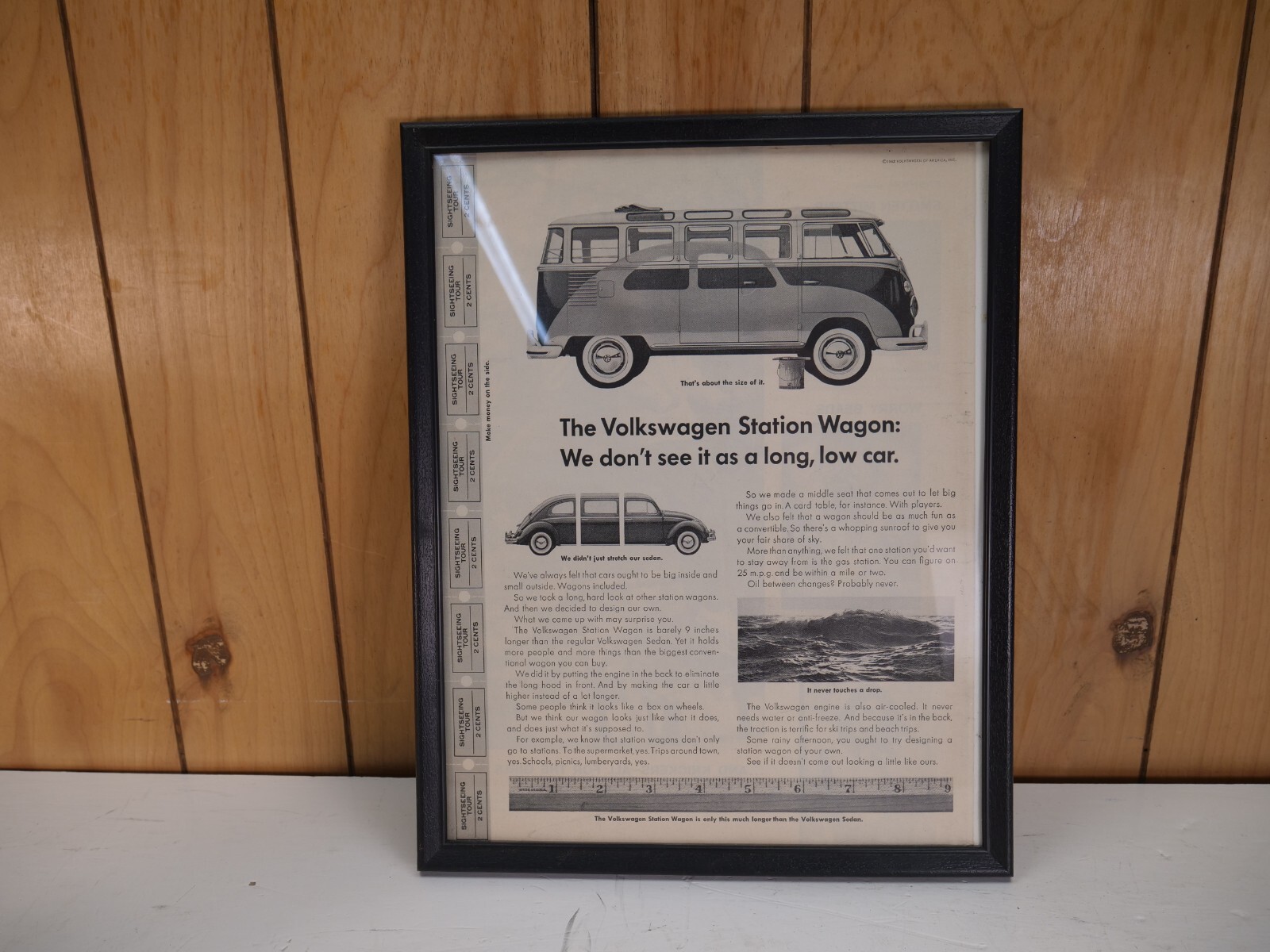 1962 VOLKSWAGEN STATION WAGON BUS ORIGINAL DEALER ADVERTISEMENT PRINT FRAMED