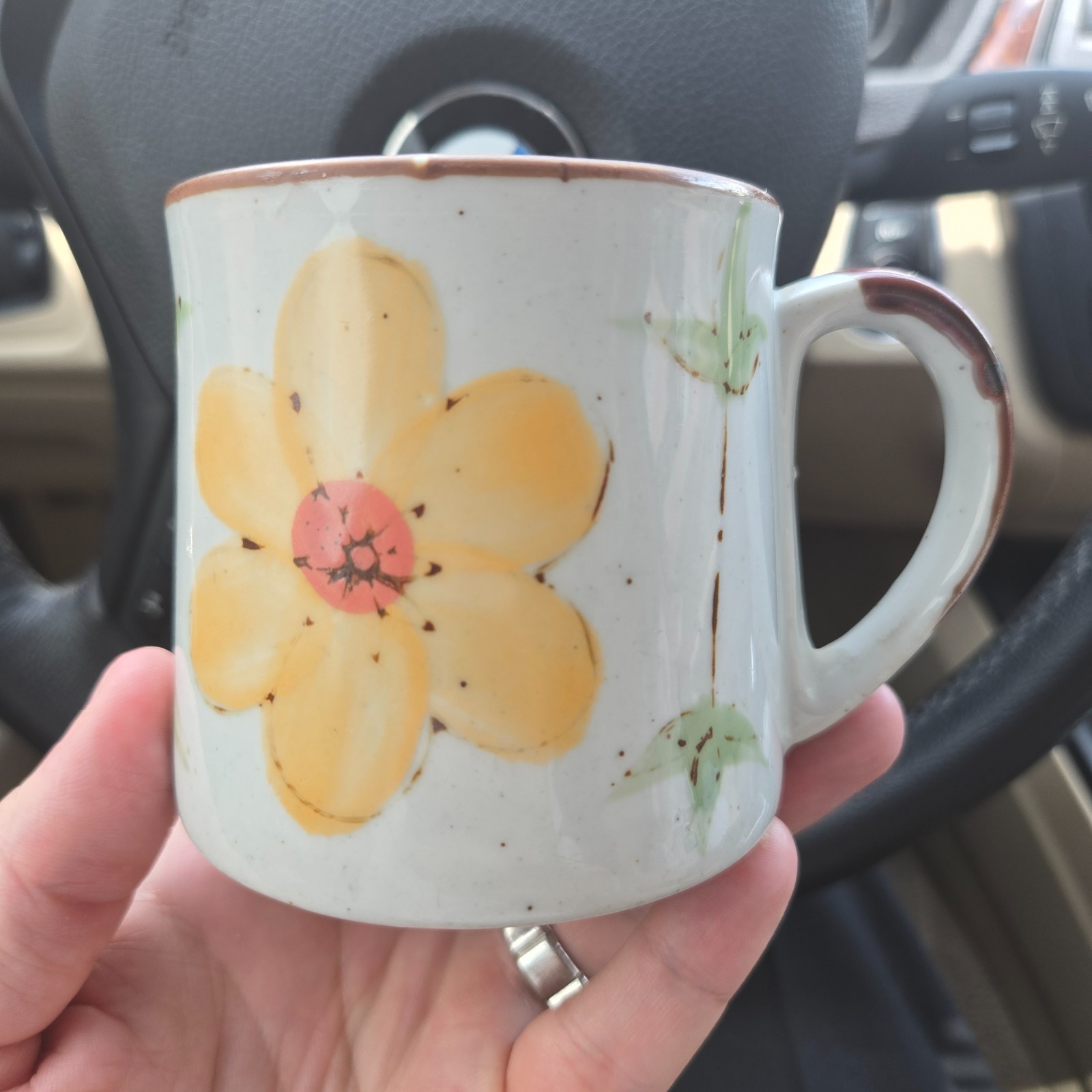 Vintage Sunnycraft Stoneware Mug Daisy Made in Korea Hand Painted
