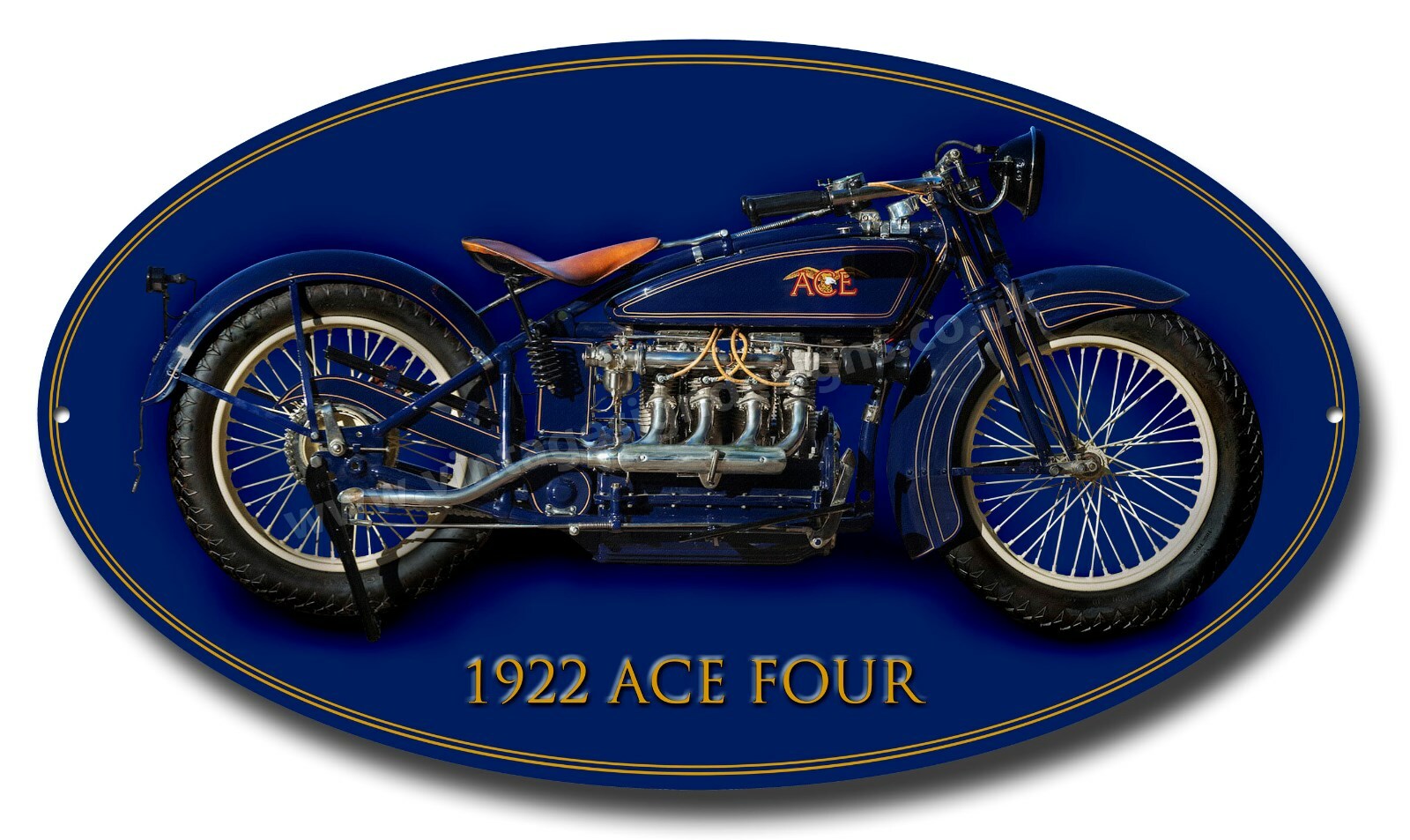 1922 ACE FOUR MACHINE CUT OVAL METAL SIGN.16\