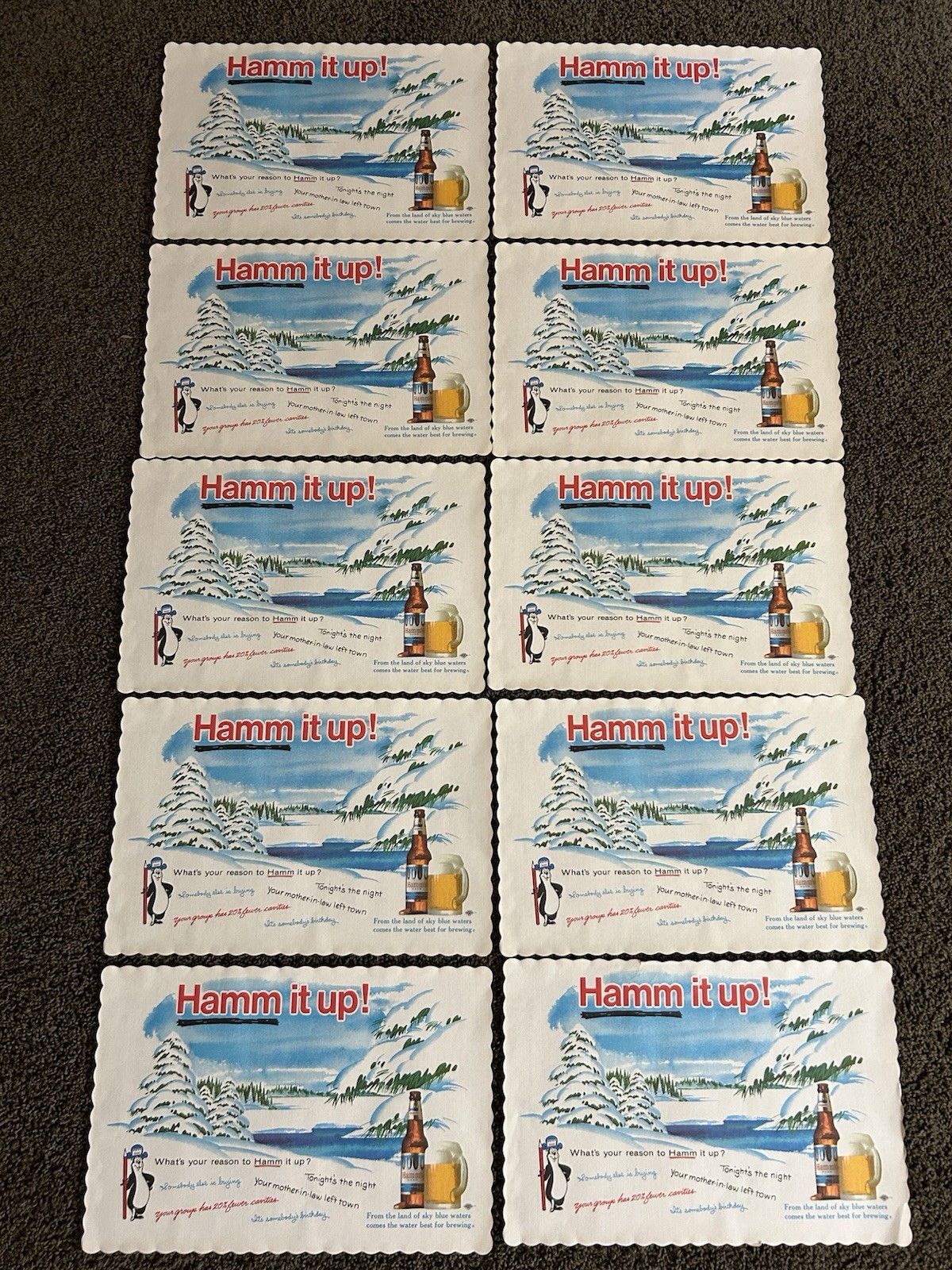 Lot Of 10 Vtg 1960s 60s NOS Hamm\'s Hamms Beer Paper Placemat Signs Hamm It Up