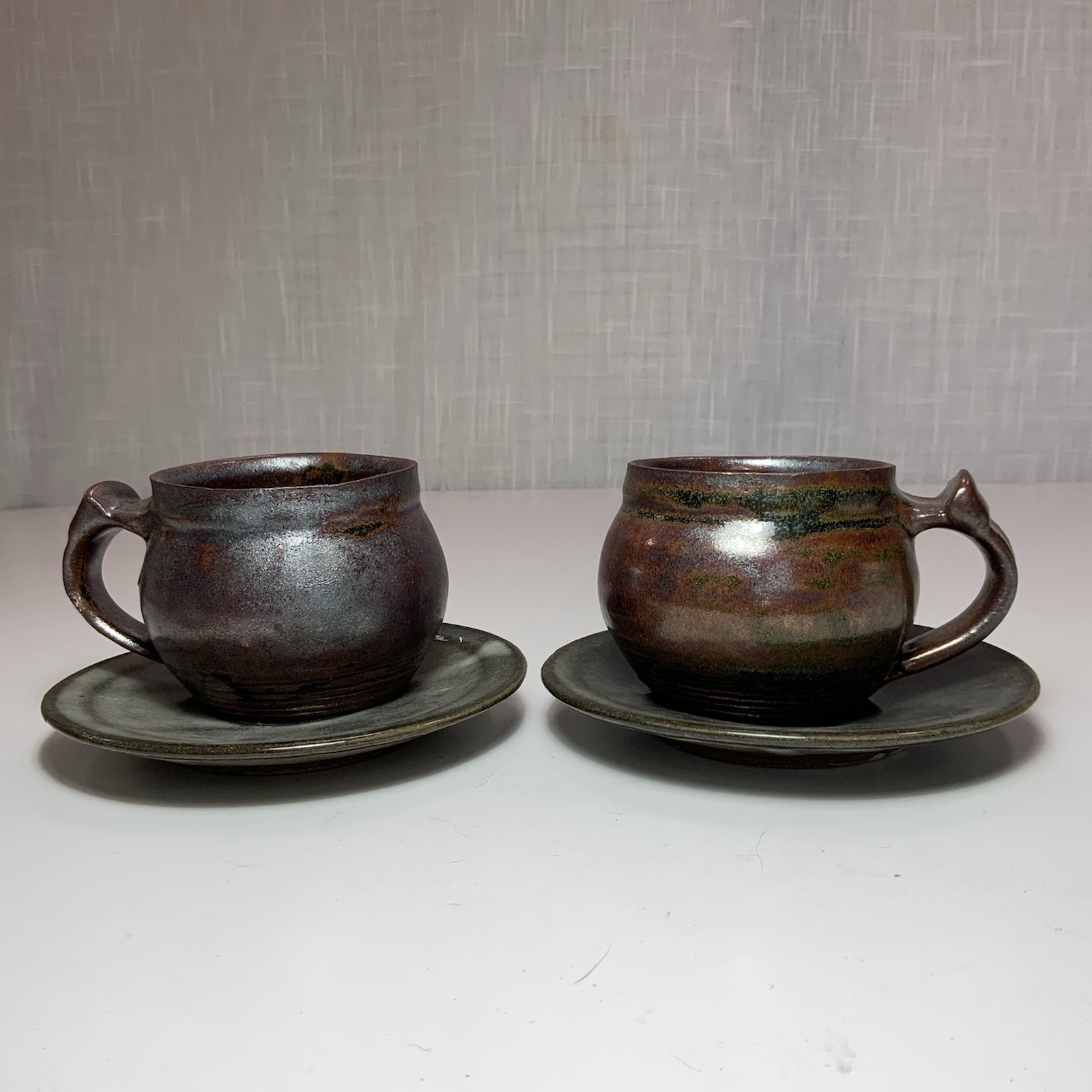 Vin Sets of Cups & Saucers Abuja School Earthenware,Nigeria Africa 20th century
