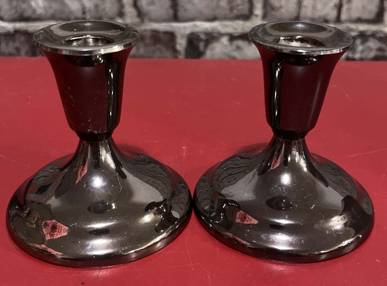 Vintage Silverplate Pair Of Candlestick Holders 3.75\
