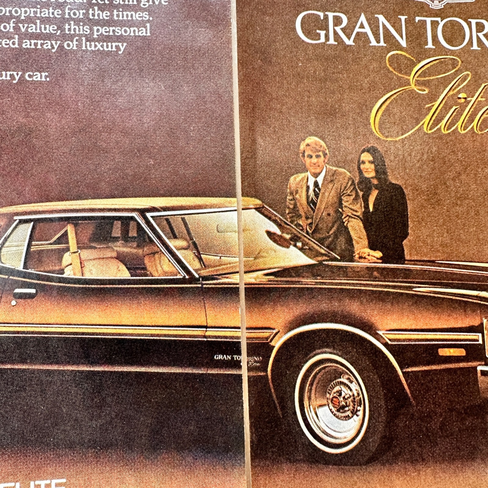 1974 Ford Grand Torino Elite Thunderbird Coupe Vintage Print Ad 3 Page Advert