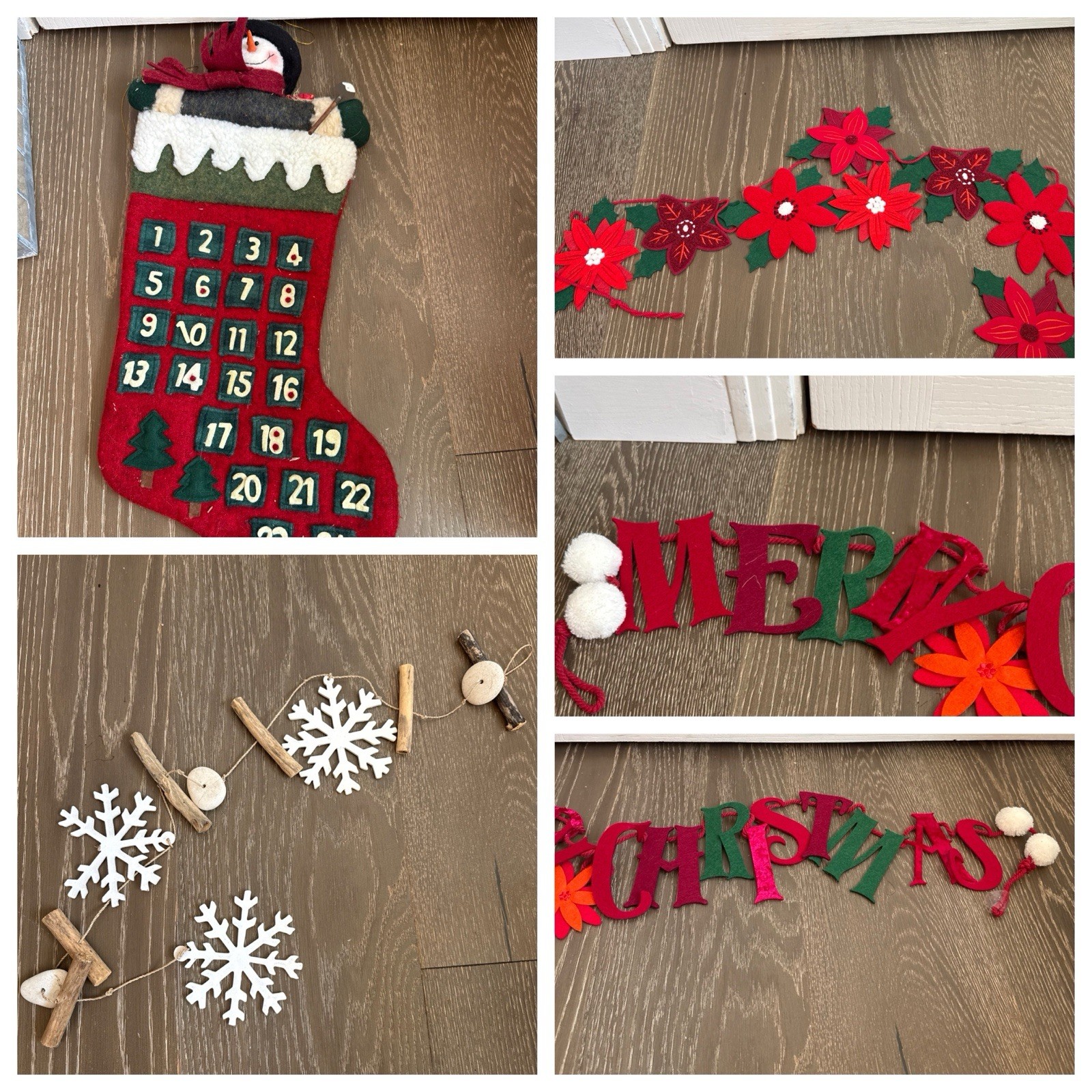 Christmas Holiday Lot Stocking Count Down Garland Decor Felt Wood Vtg