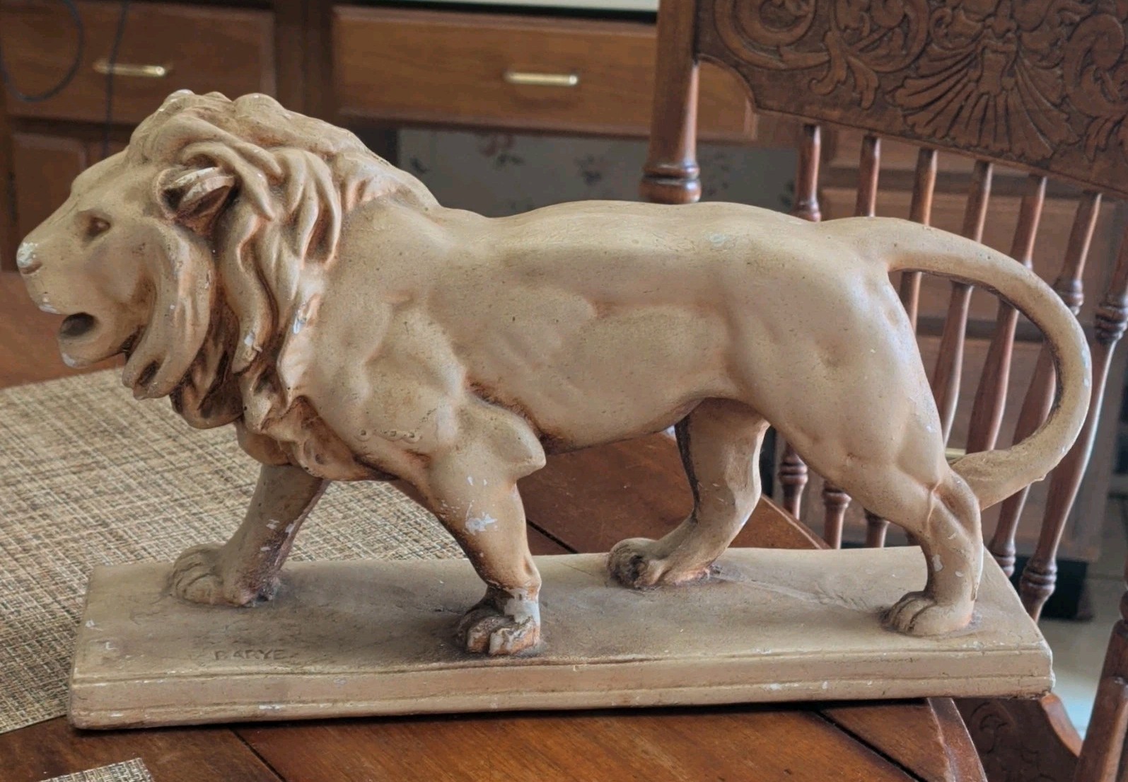 BARYE Marked Vintage Ceramic Lion Figurine Statue