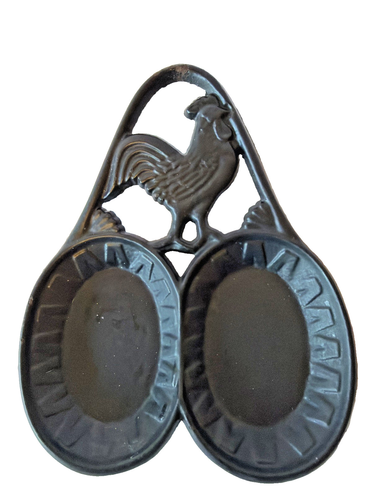 Black Cast Iron Double Spoon Rest Rooster Chicken 8.5”x6.75