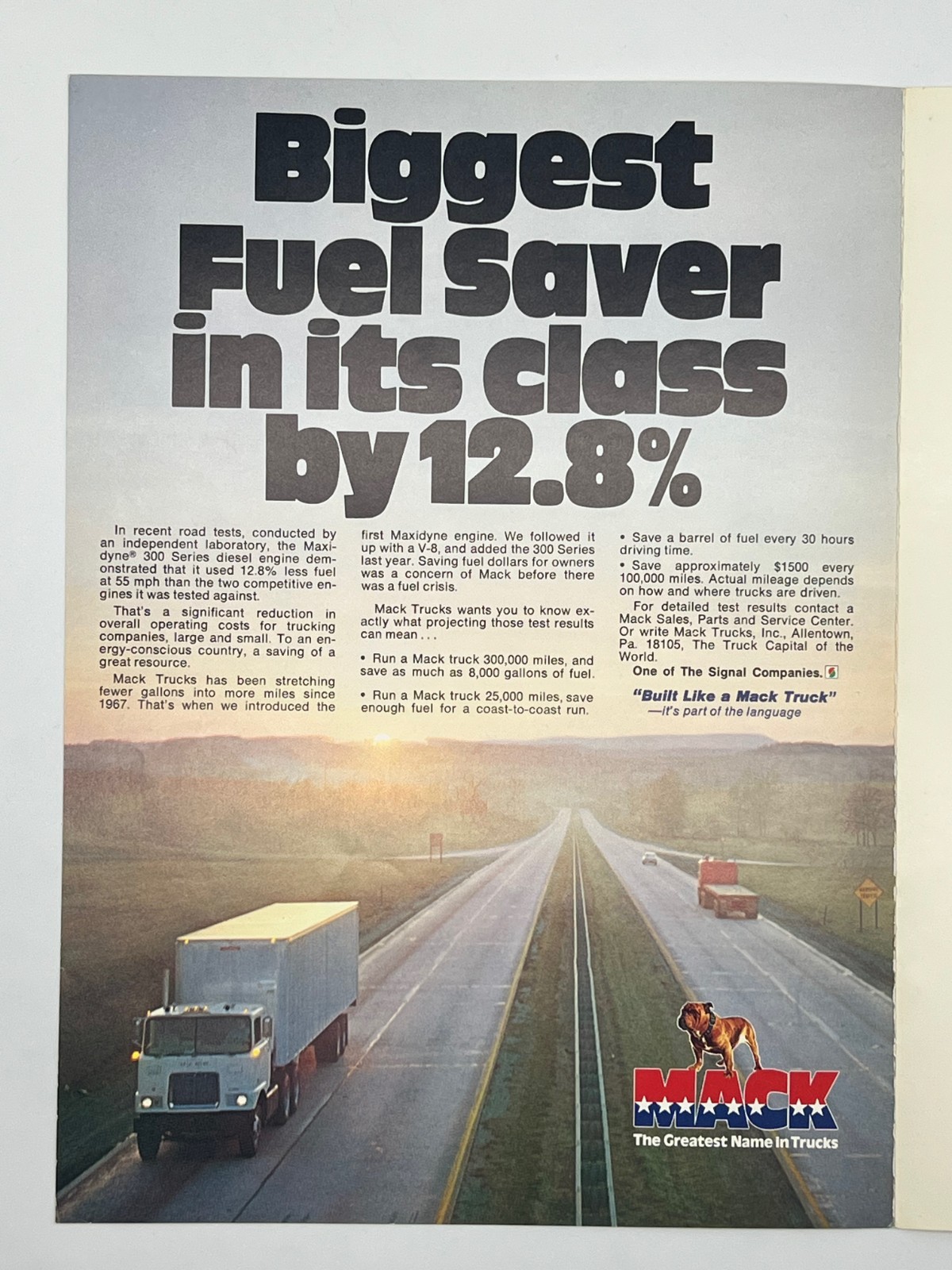 1975 MACK Biggest Fuel S_ver In Its Class by 12.8% MAXIDYNE TRUCK ADVERTISEMENT