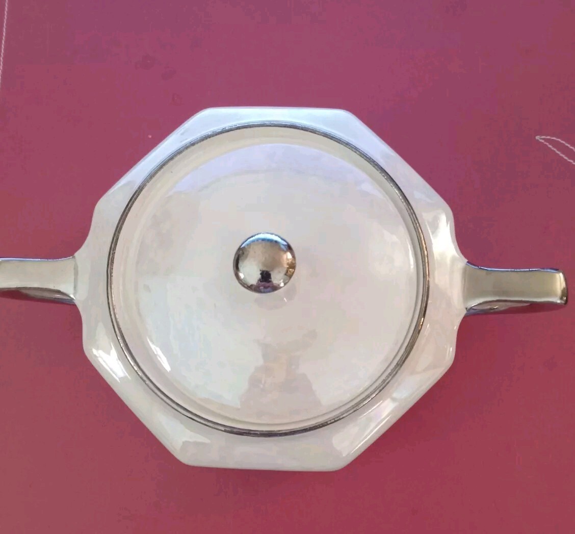 Steubenville China Sugar Bowl Opalescent Silver & White Vintage 