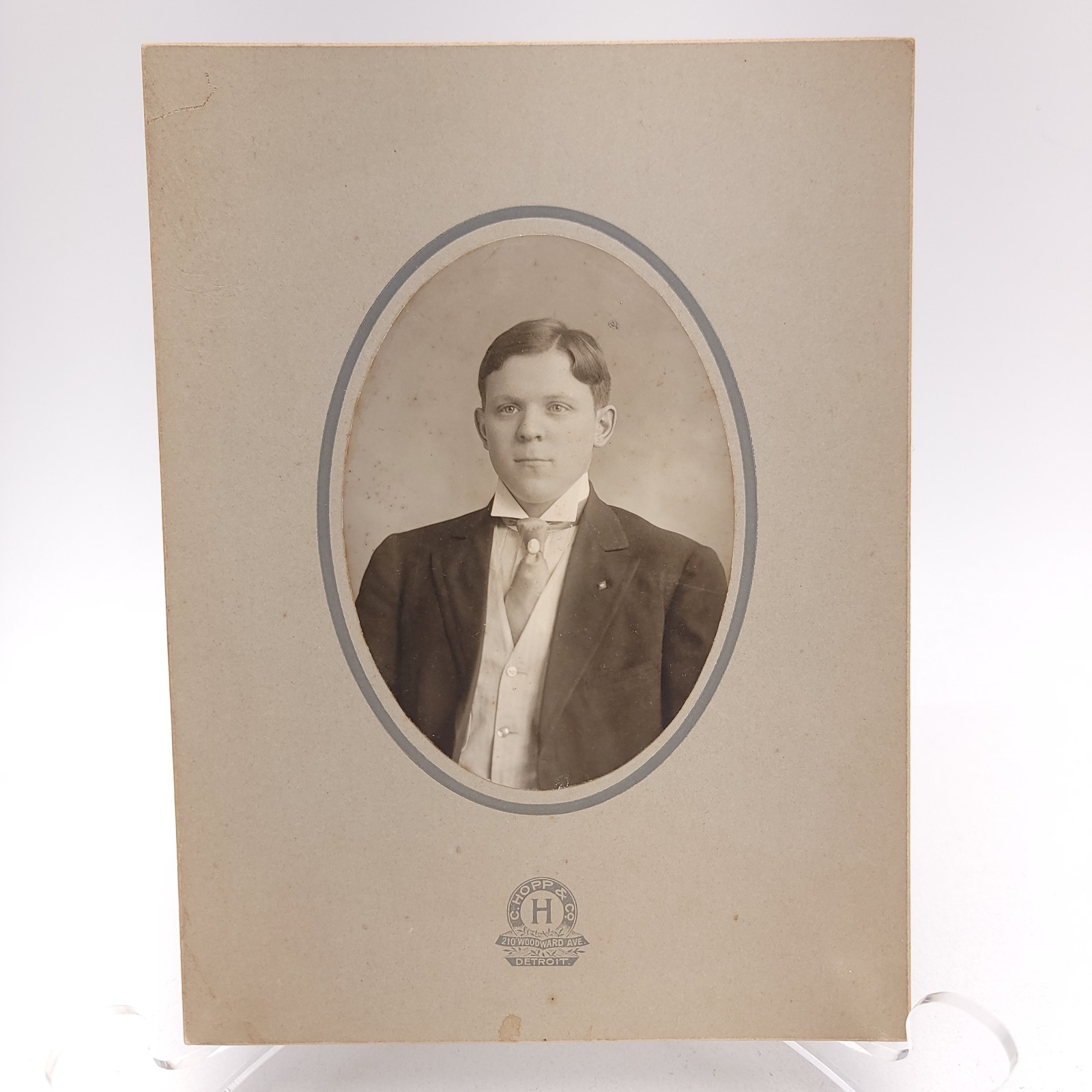 Antique Early Cabinet Card Photo Portrait Young Man 9x6.75