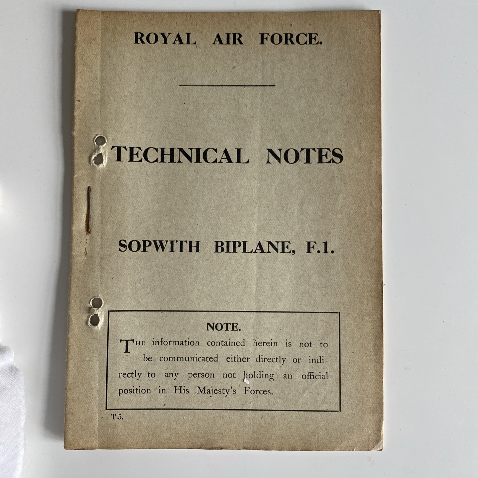Sopwith Biplane F1 aircraft notes pilot manual RAF RFC original WWI 1918 RARITY