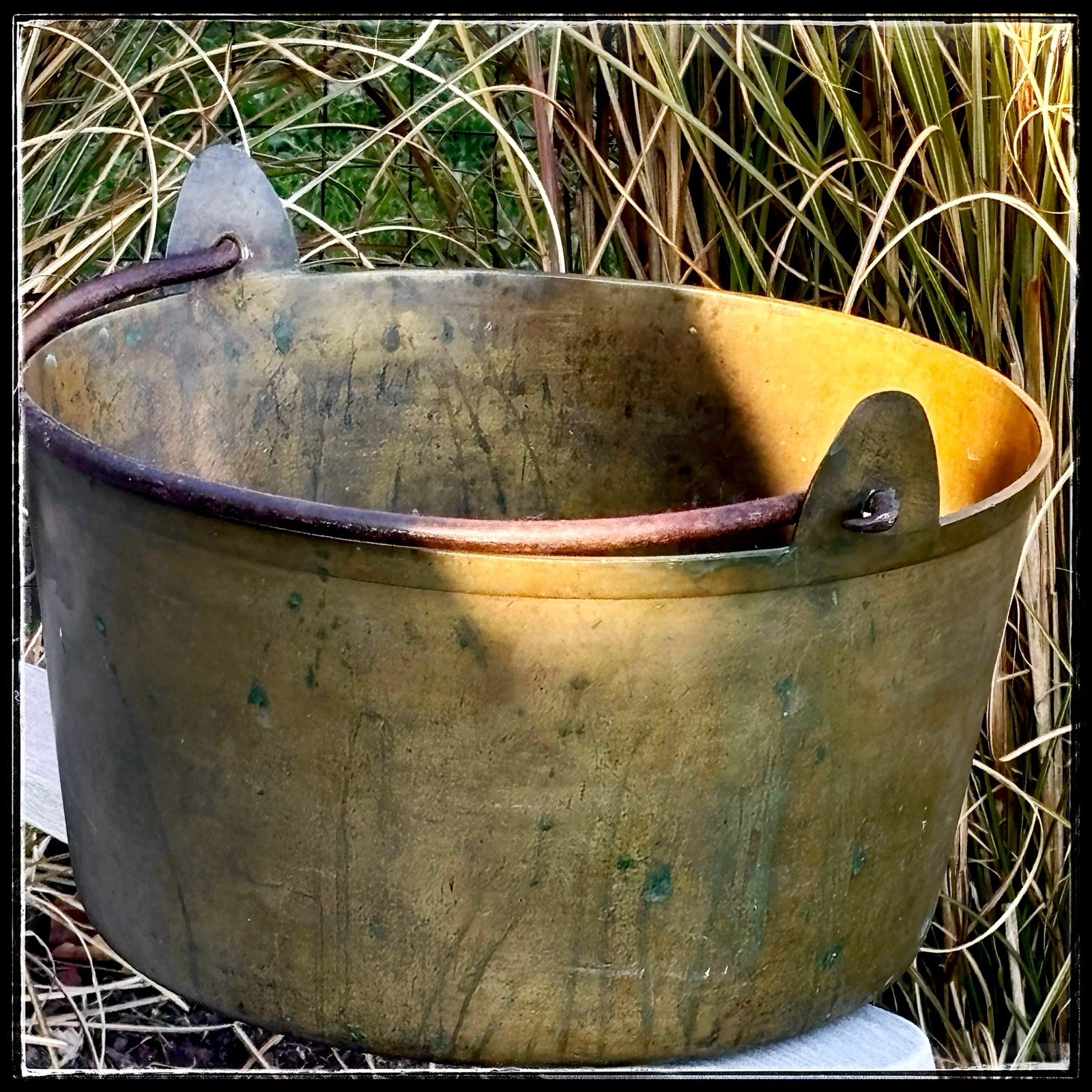 Antique Brass Cauldron Log Bin Dovetailed Bucket Farmhouse