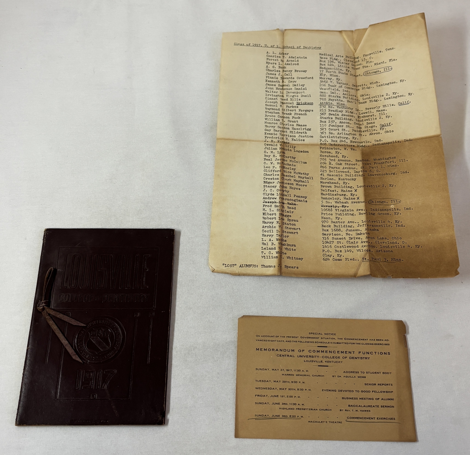 1917 Graduation booklet ~ LOUISVILLE COLLEGE OF DENTISTRY ~ Kentucky