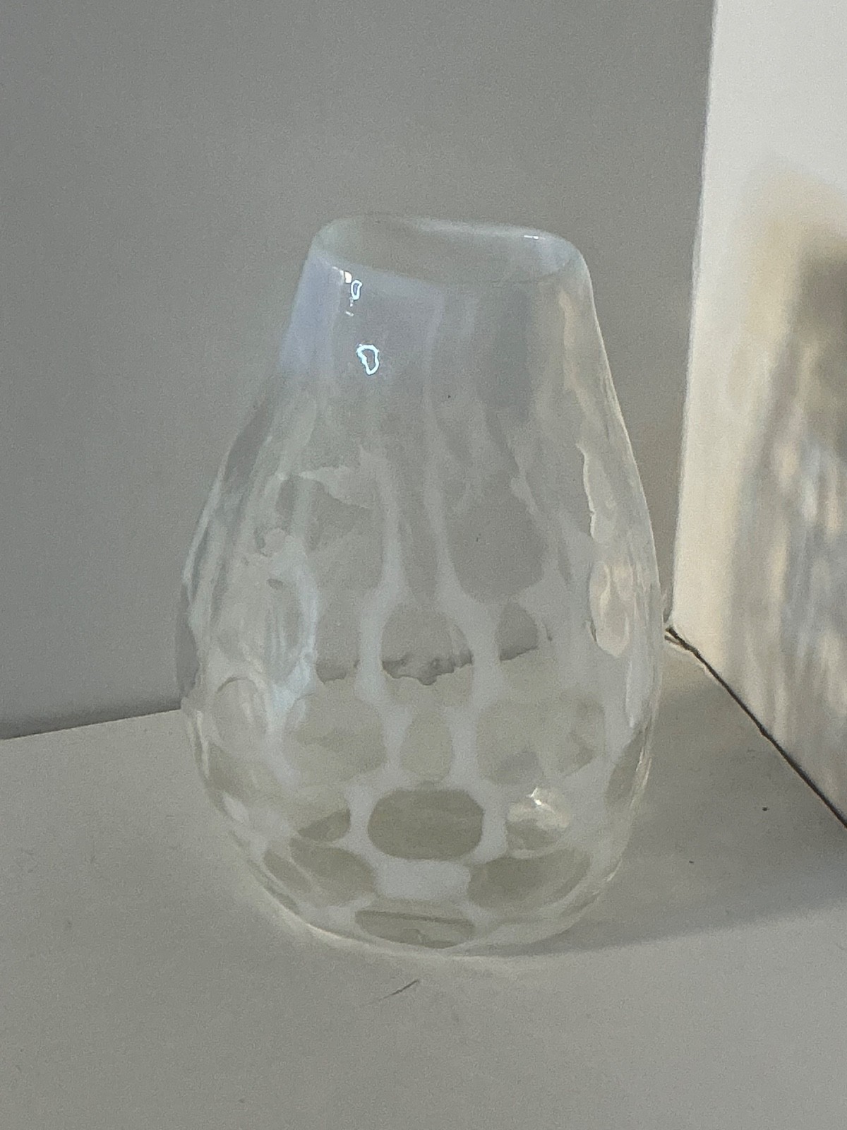 White/clear Vase White coin dot style pattern Small glass Bud Vase 4”