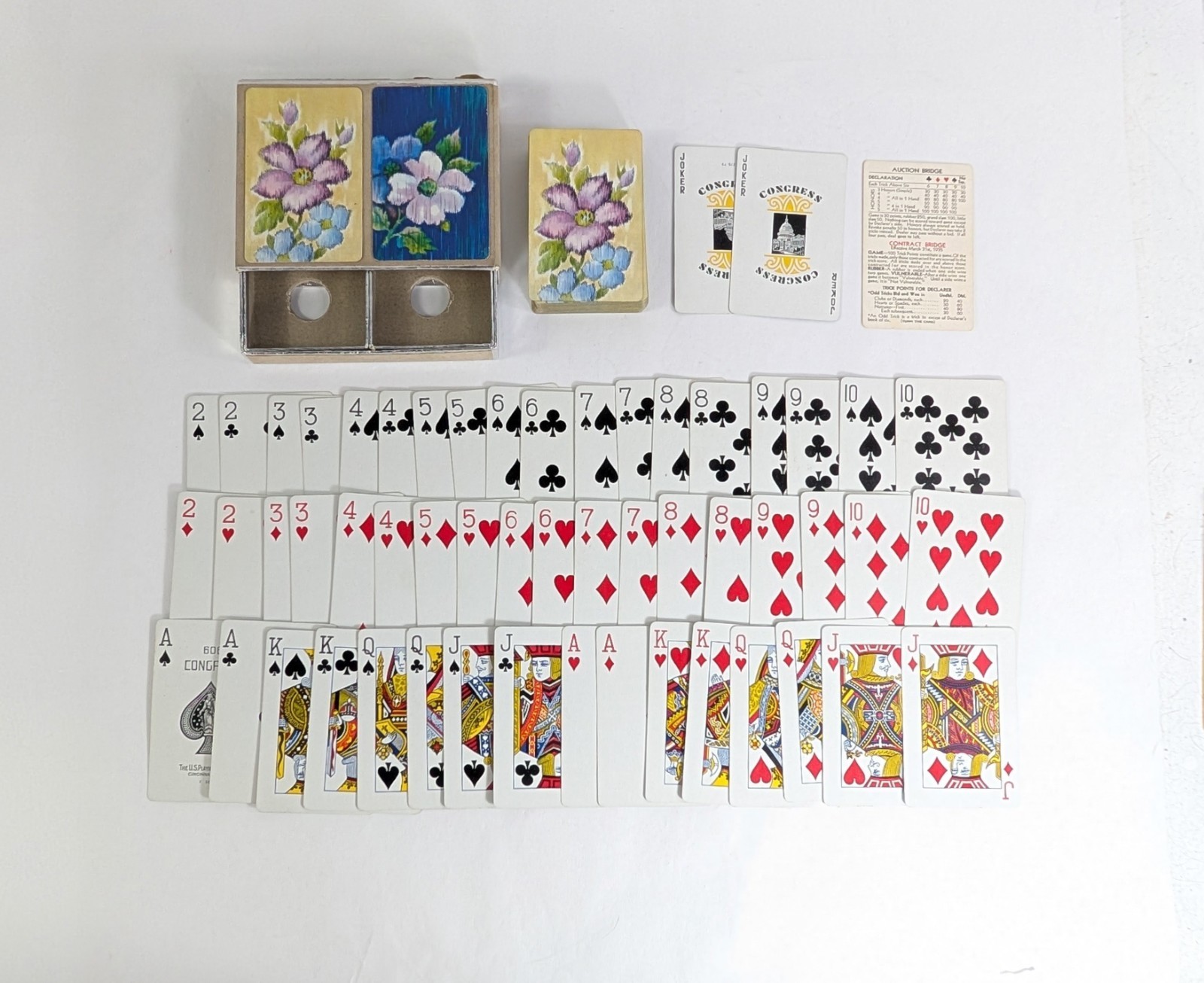 Vintage Double Deck Set Blue White Purple Flowers Congress Playing Cards Games Vintage Double Deck Set Blue White Purple Flowers Congress Playing Cards Games