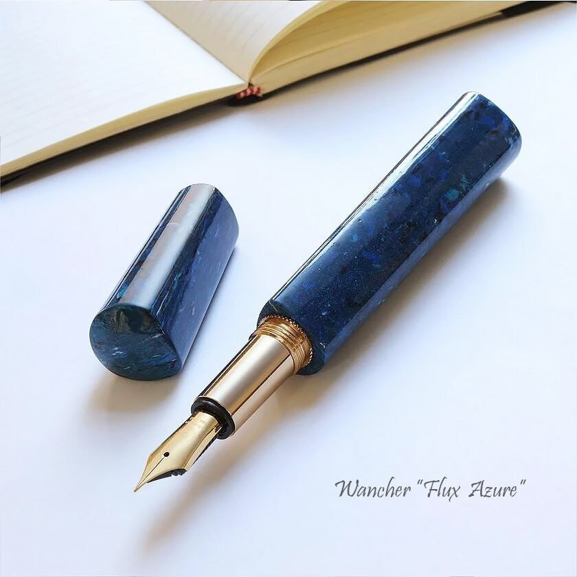 Wancher FLUX Azure Fountain Pen EF #6 Jowo Steel Nib w/ Converter Blue Japan