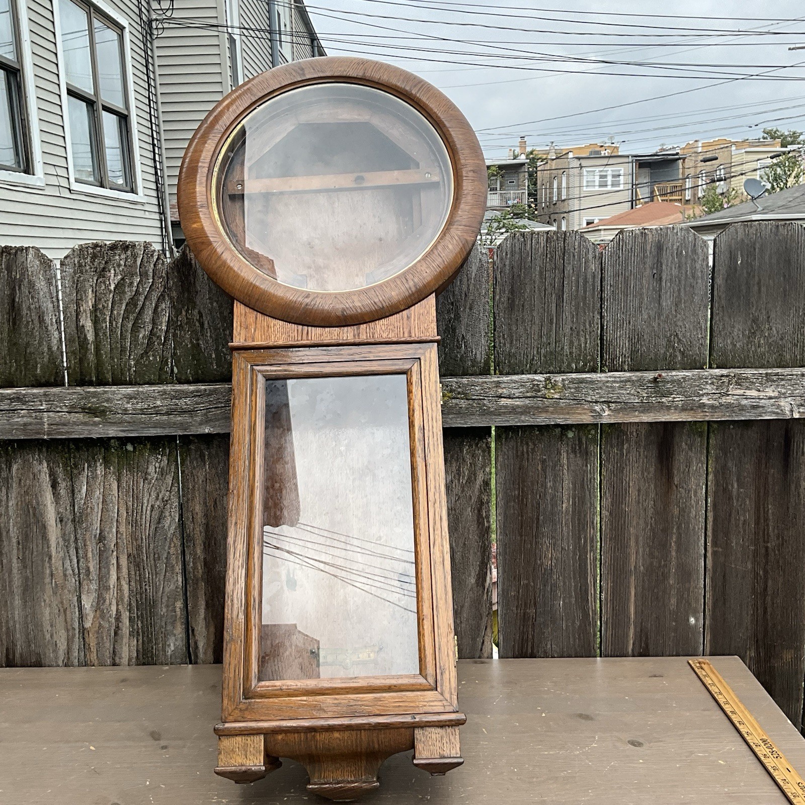 antique seth thomas no. regulator clock oak case , project case. 