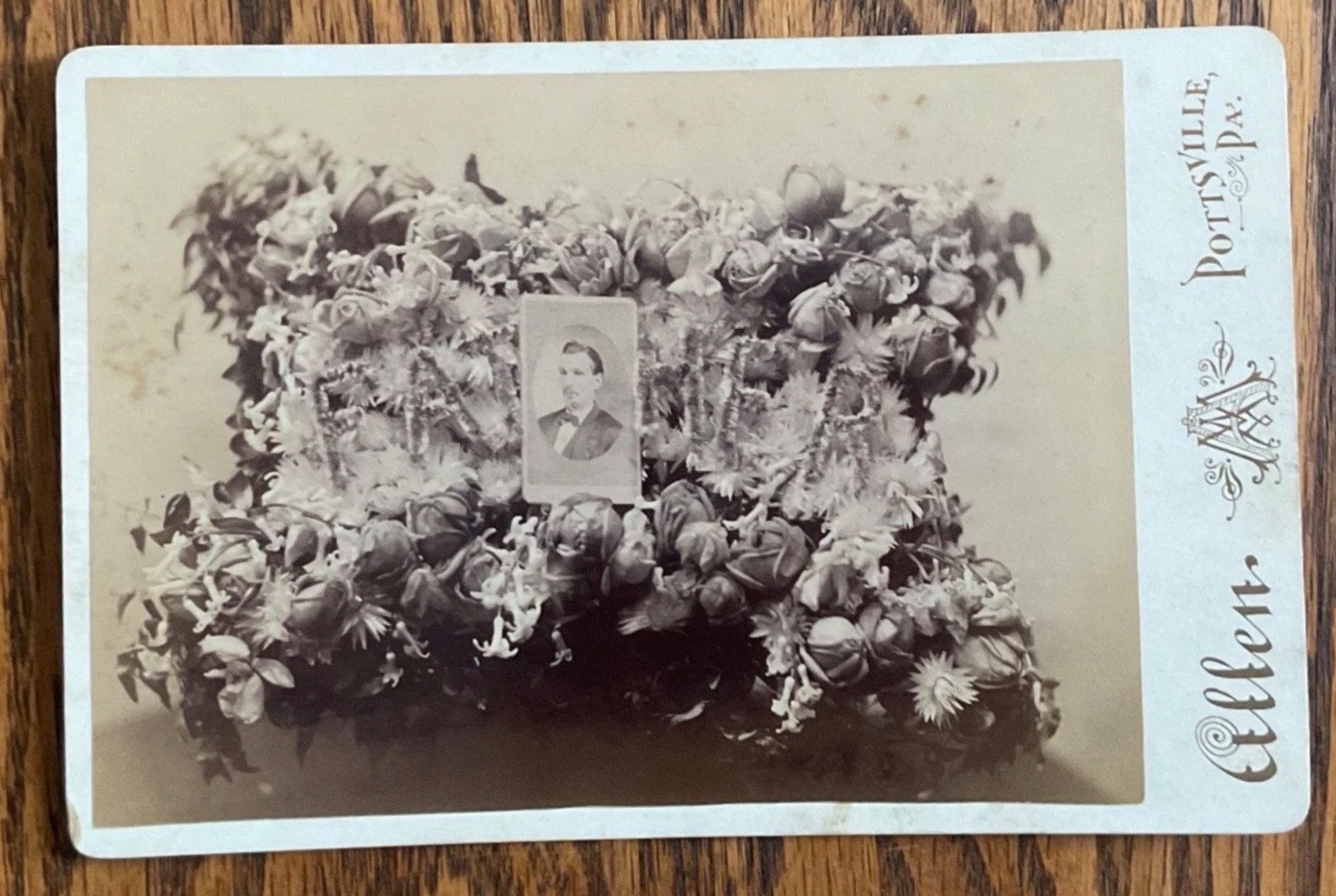 Victorian Funeral Arrangement Cabinet Card w Portrait Pottsville PA Mourning