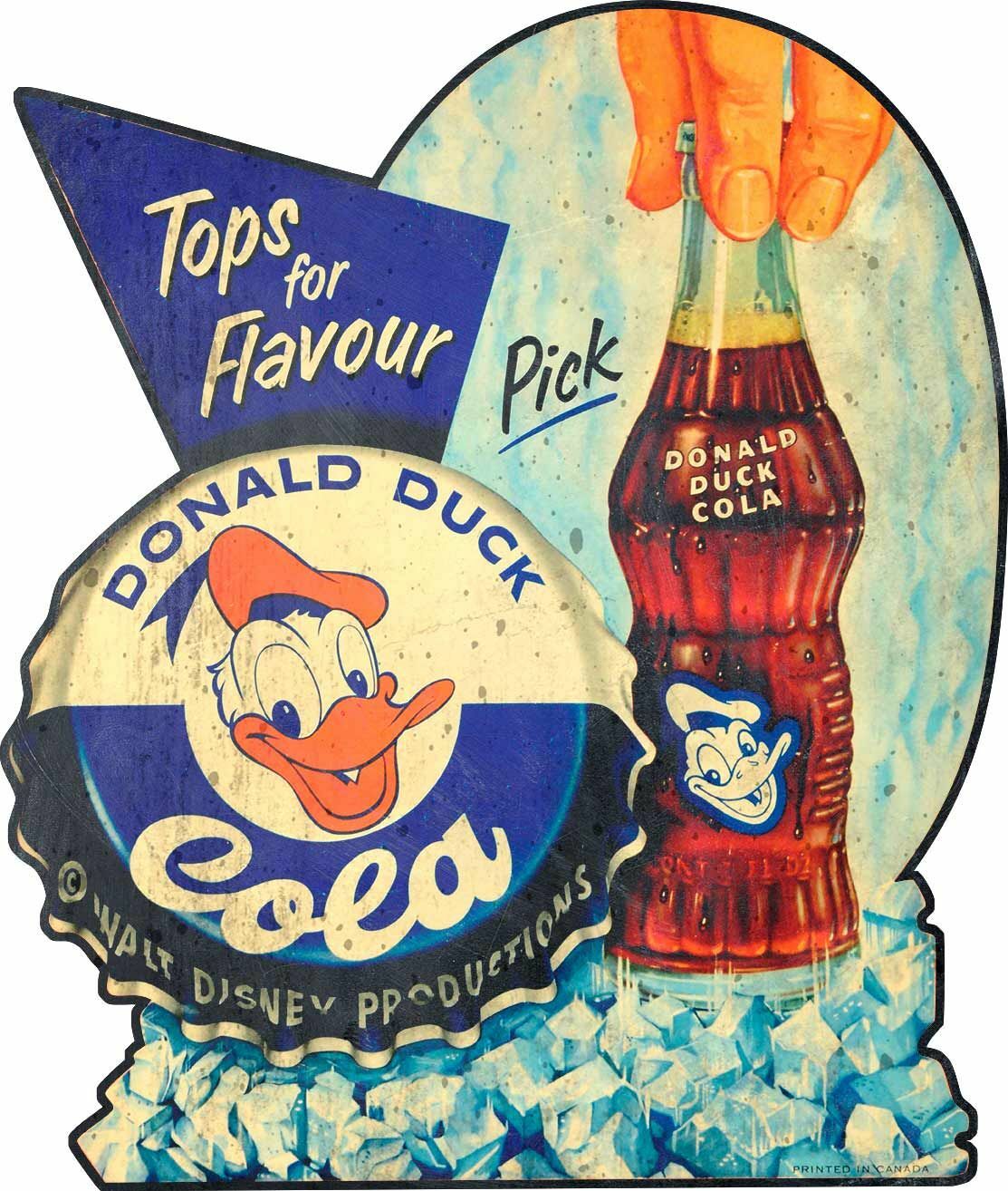 DONALD DUCK COLA SODA POP BOTTLE HEAVY DUTY USA MADE METAL ADVERTISING SIGN DONALD DUCK COLA SODA POP BOTTLE HEAVY DUTY USA MADE METAL ADVERTISING SIGN