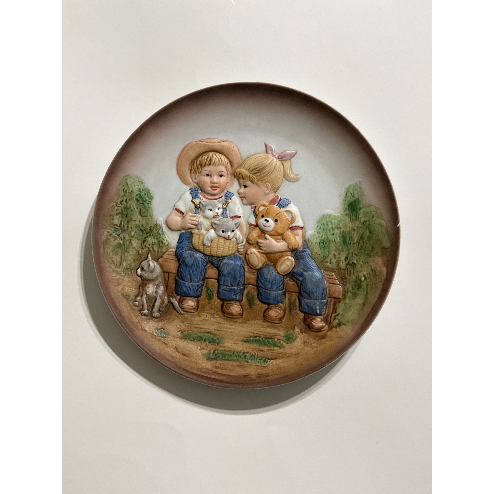 Vintage 1985 Homco Denim Days 3D Collector Plate Danny Debbie 1505 8.25 Inch