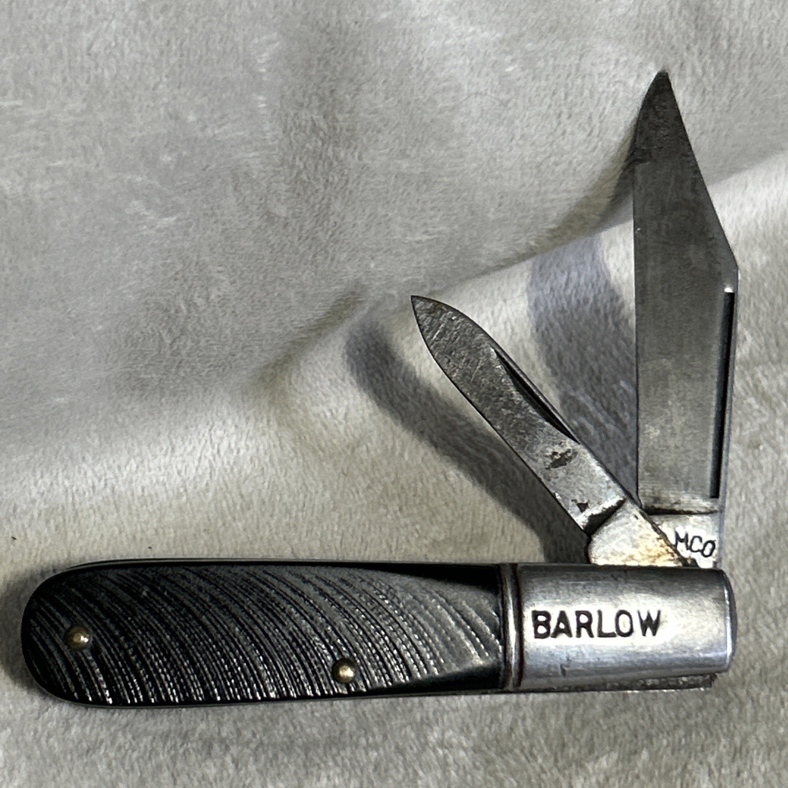 Vintage 1950s Camco USA Barlow Black Sawcut Delrin Handle Pocket Knife Long Pull