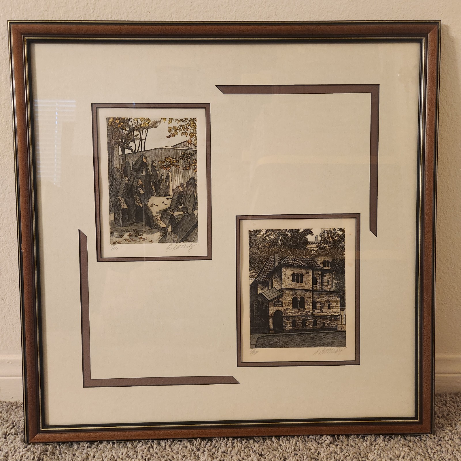 Prague Old Jewish Cemetery Ceremonial Hall Signed Numbered Prints Framed Judaica