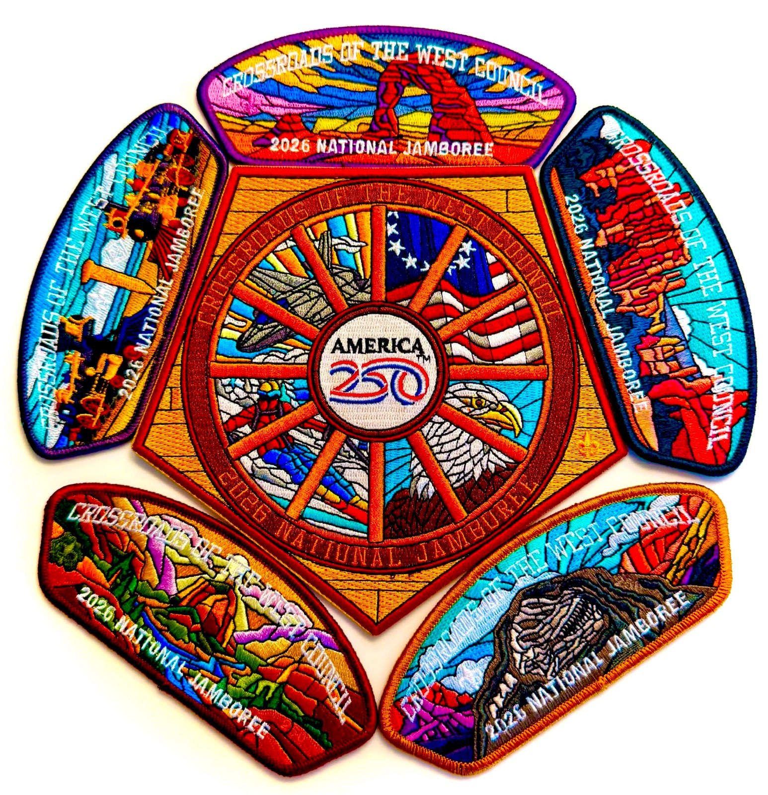 BSA CROSSROADS OF THE WEST OA 590 JAMBOREE 2026 CSP 7-PATCH JSP USA AMERICA 250