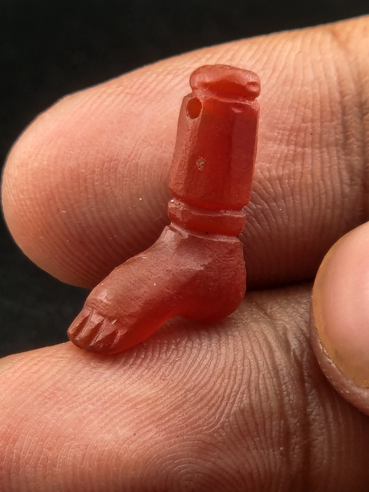 Vintage Antique Figure Carved leg In Agate As Bead Pendant