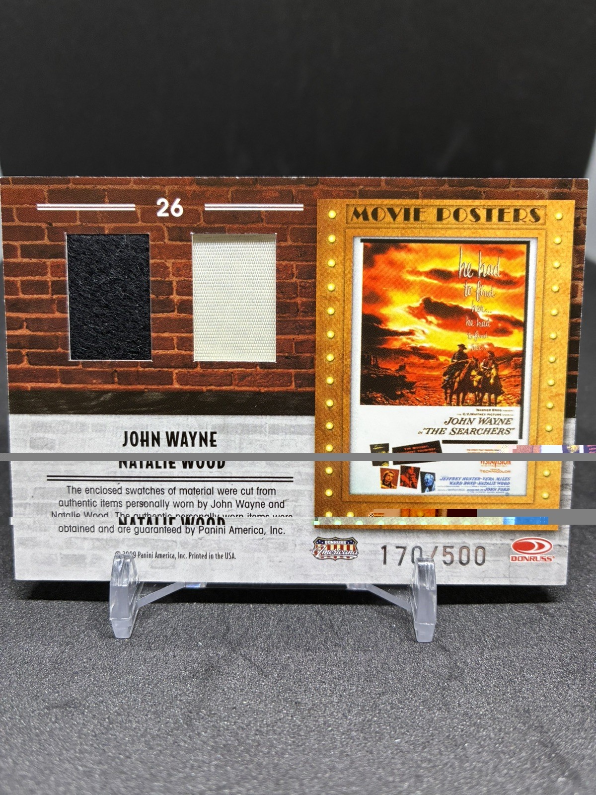 2009 John Wayne The Searchers Panini Americana Dual Relic Card #26 /500