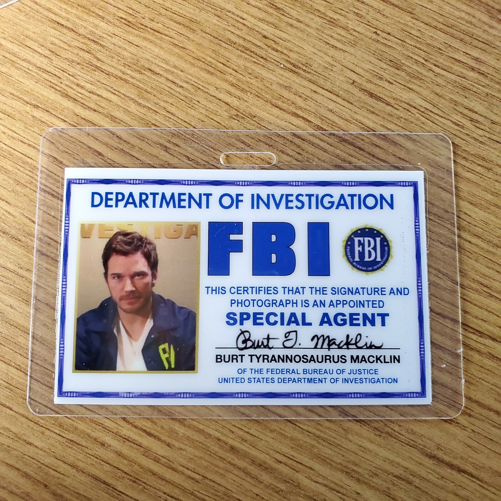 Parks and Recreation ID Badge-Special Agent Burt J Macklin (B) costume cosplay