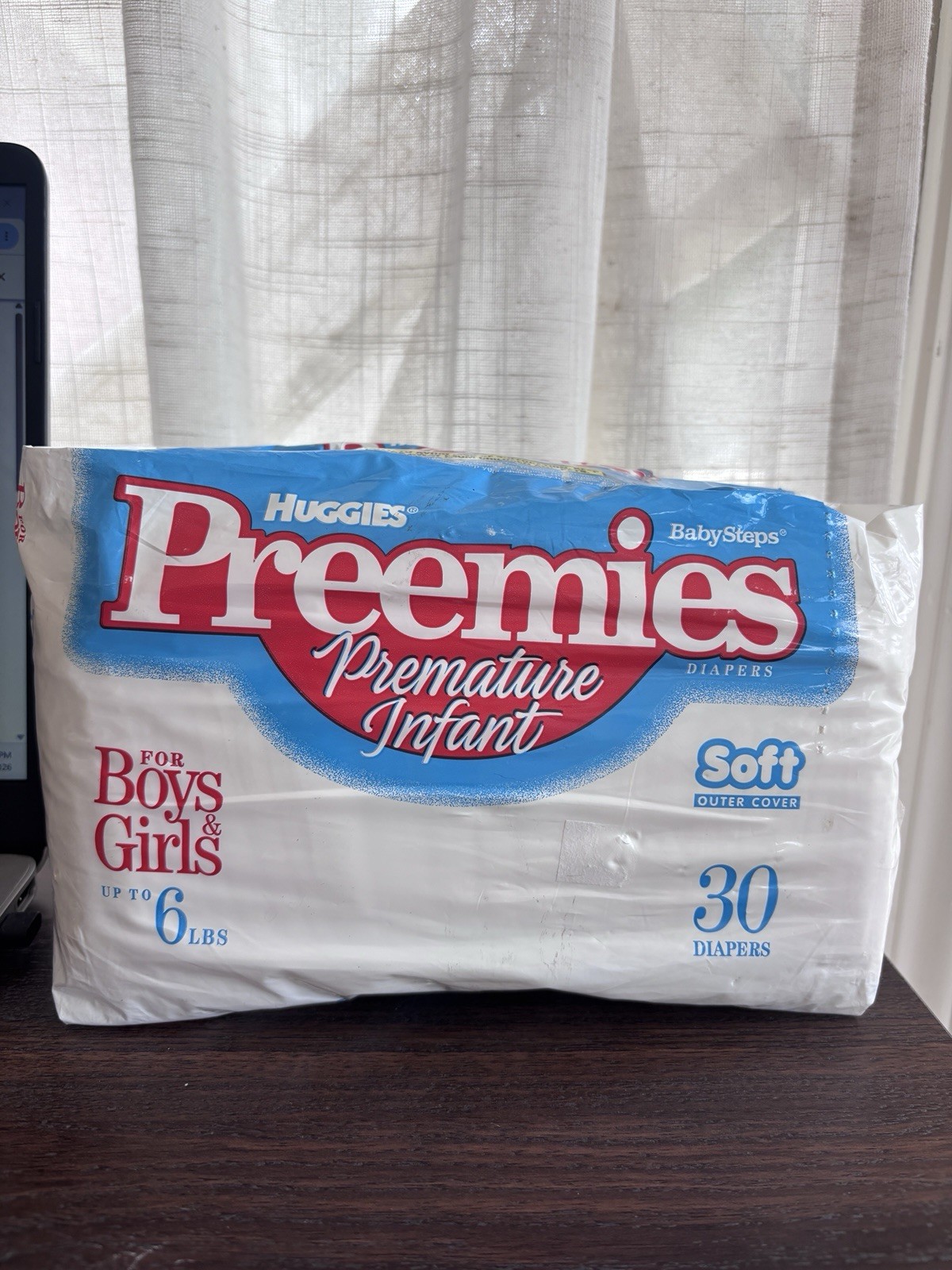Vintage Late 1990s Huggies Preemies Premature Infant Diapers 30 Ct Open Package
