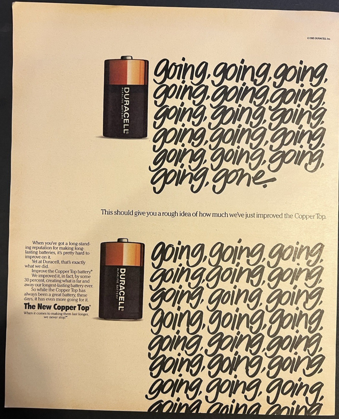 Vtg 1980s Duracell Batteries-The New Copper Top-Going, Going, Going