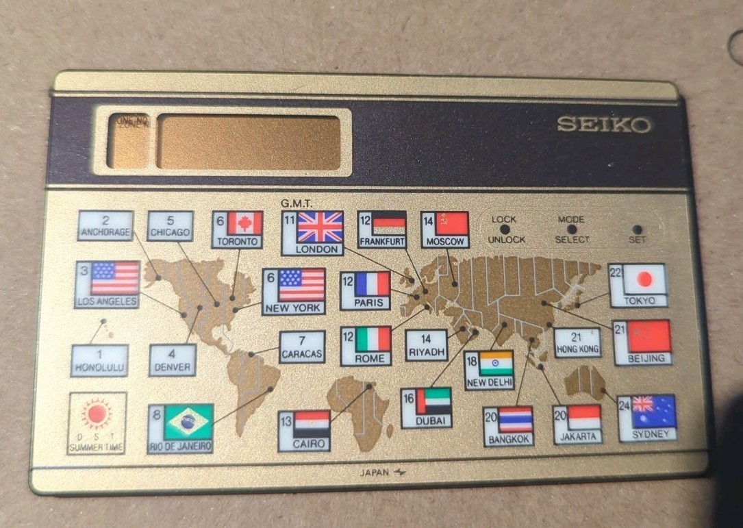 Seiko YJ30 Vintage Digital World Zone Travel Alarm Clock Pocket Card Not Tested