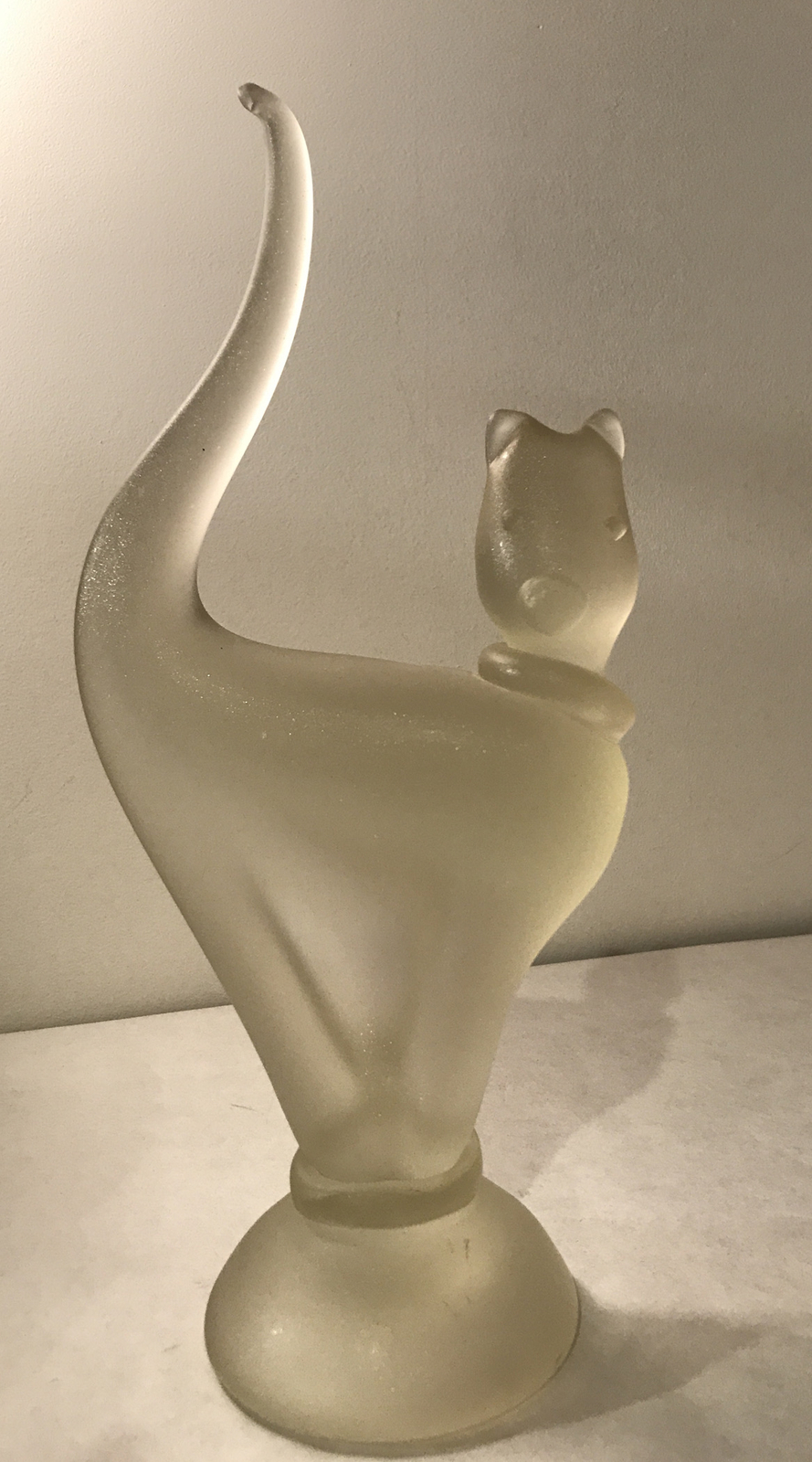 Vintage Large 12” Clear Frosted Art Glass Cat Kitten Figurine Tall Tail